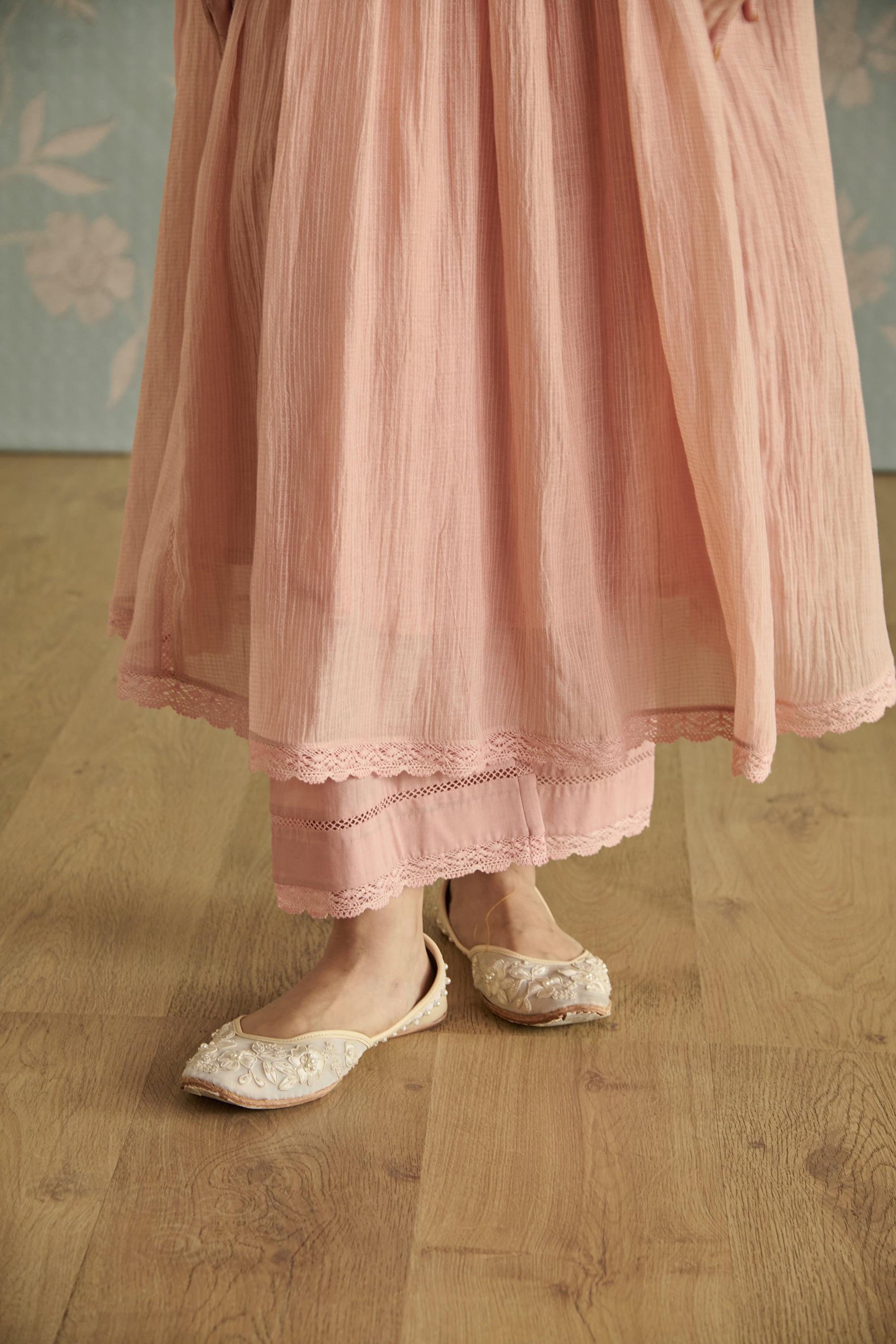 Pink Handwoven Bead Embroidery Kurta Set