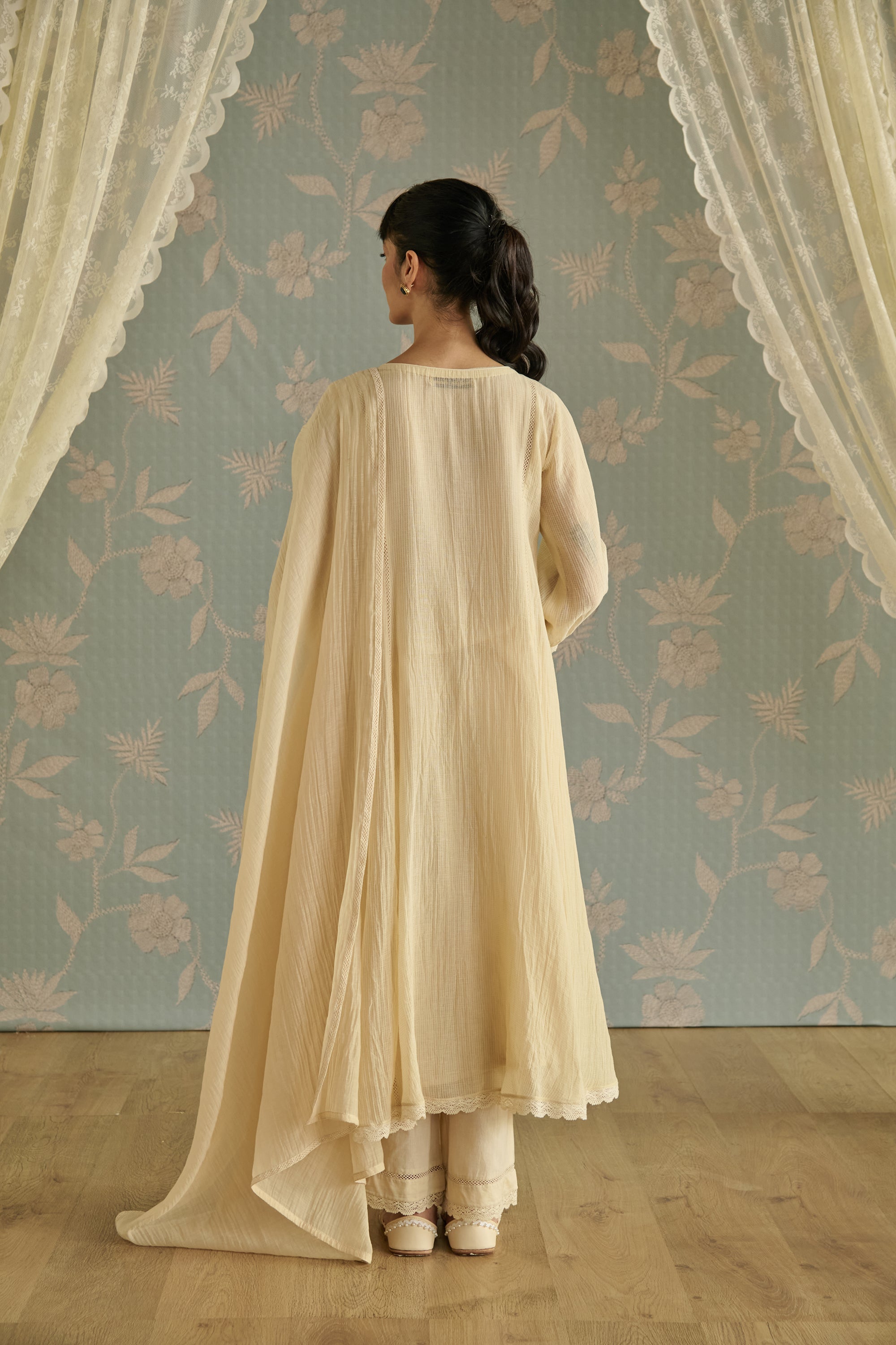 Ivory Handwoven Bead Embroidery Kurta Set
