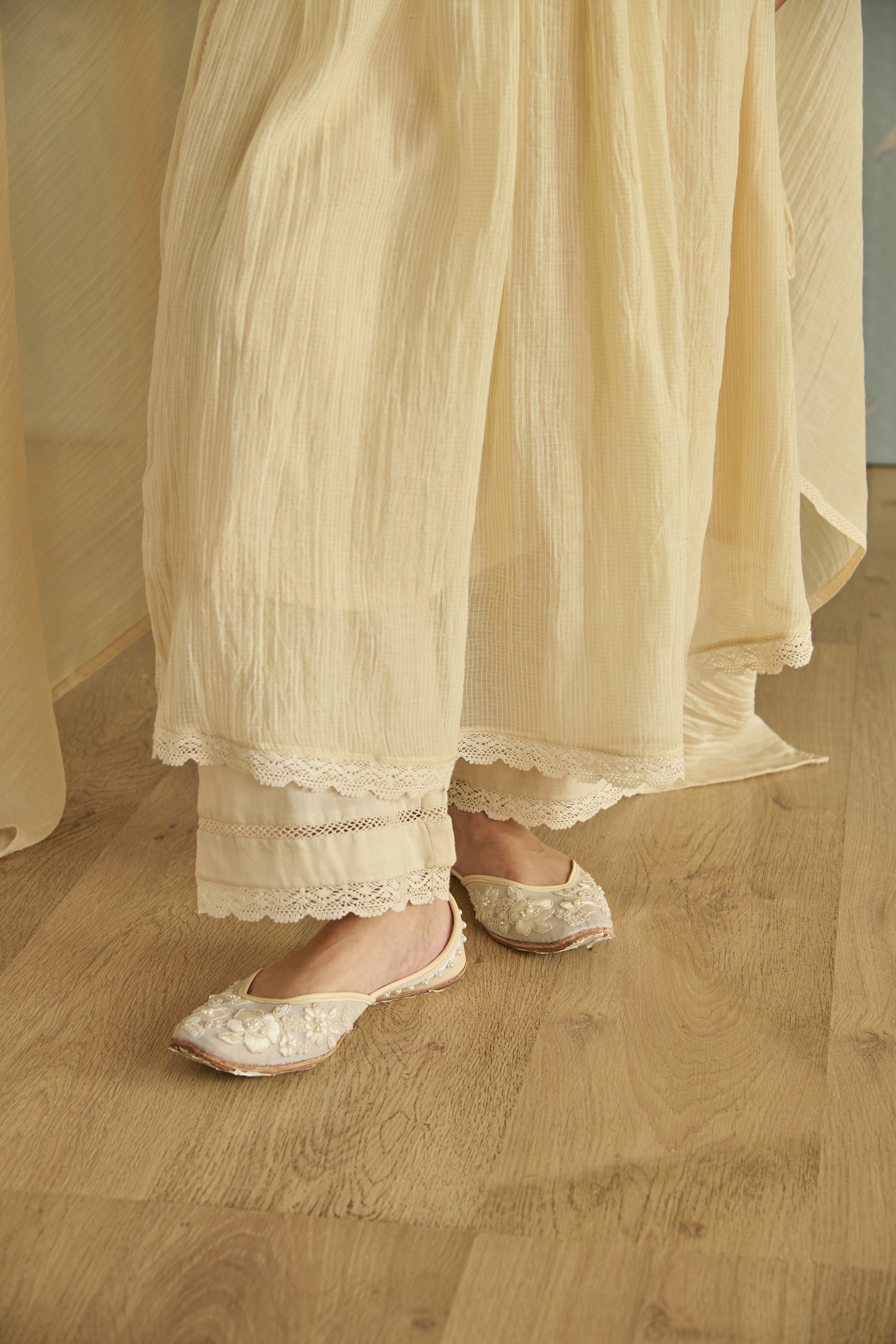 Ivory Handwoven Bead Embroidery Kurta Set