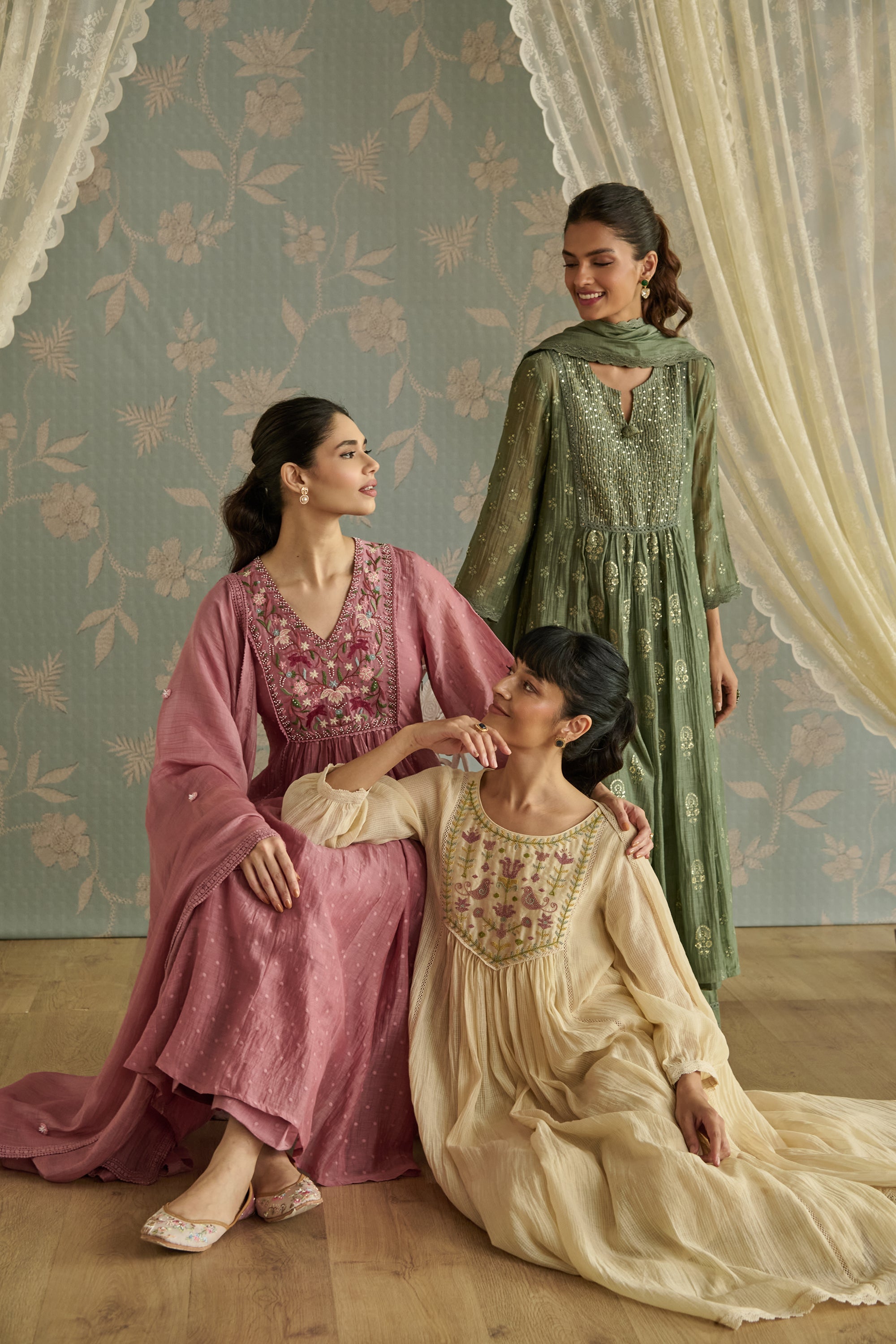 Ivory Handwoven Bead Embroidery Kurta Set