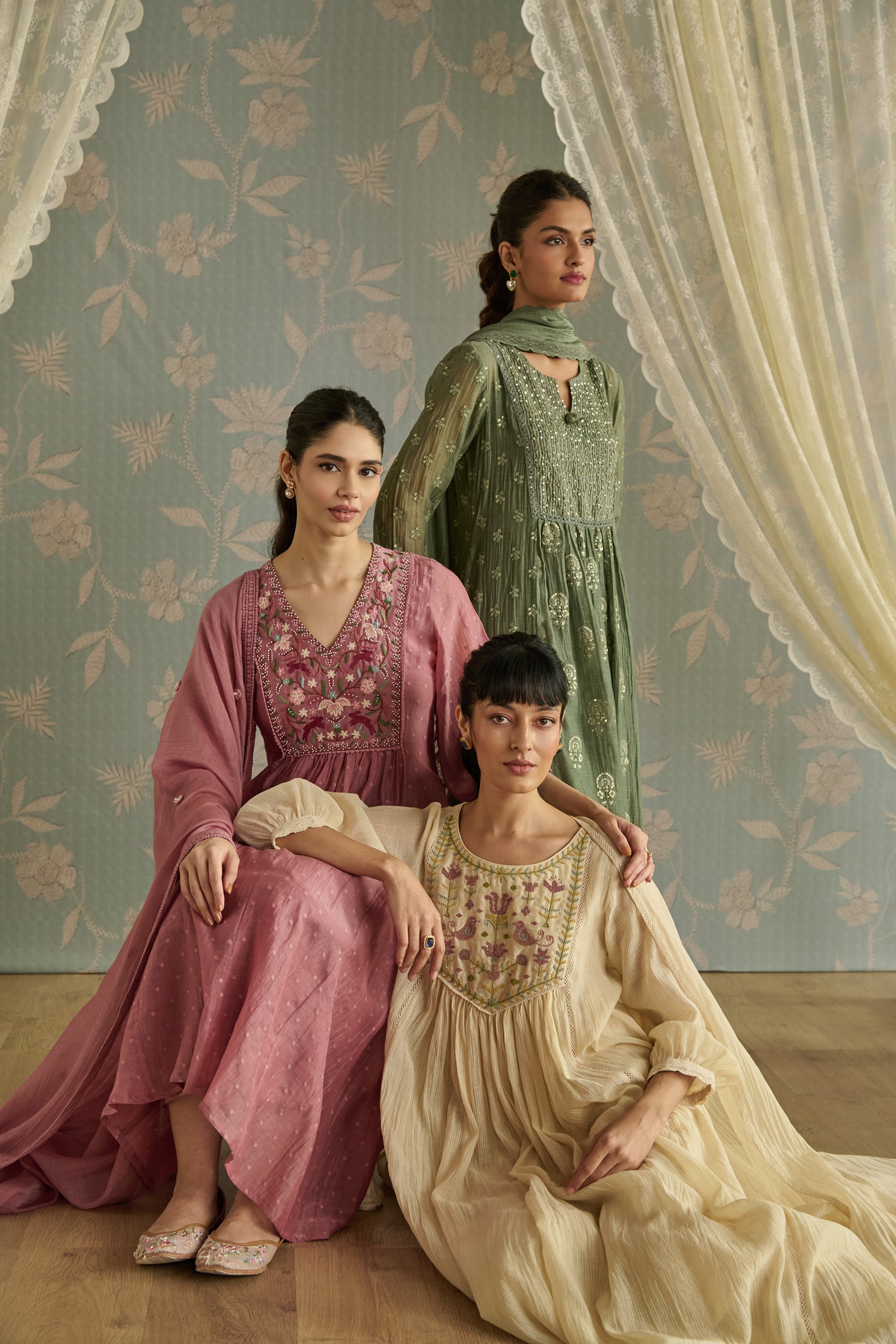 Ivory Handwoven Bead Embroidery Kurta Set
