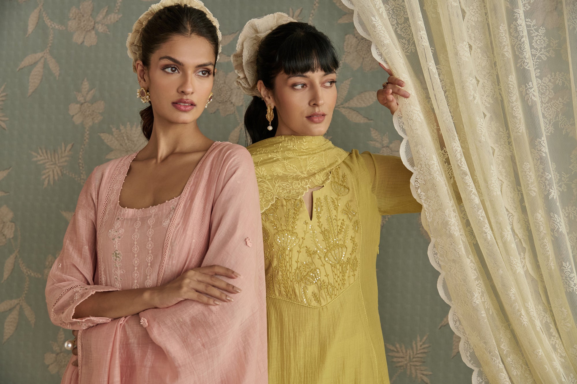 Lemon Yellow Dori Embroidered A-Line Kurta Set