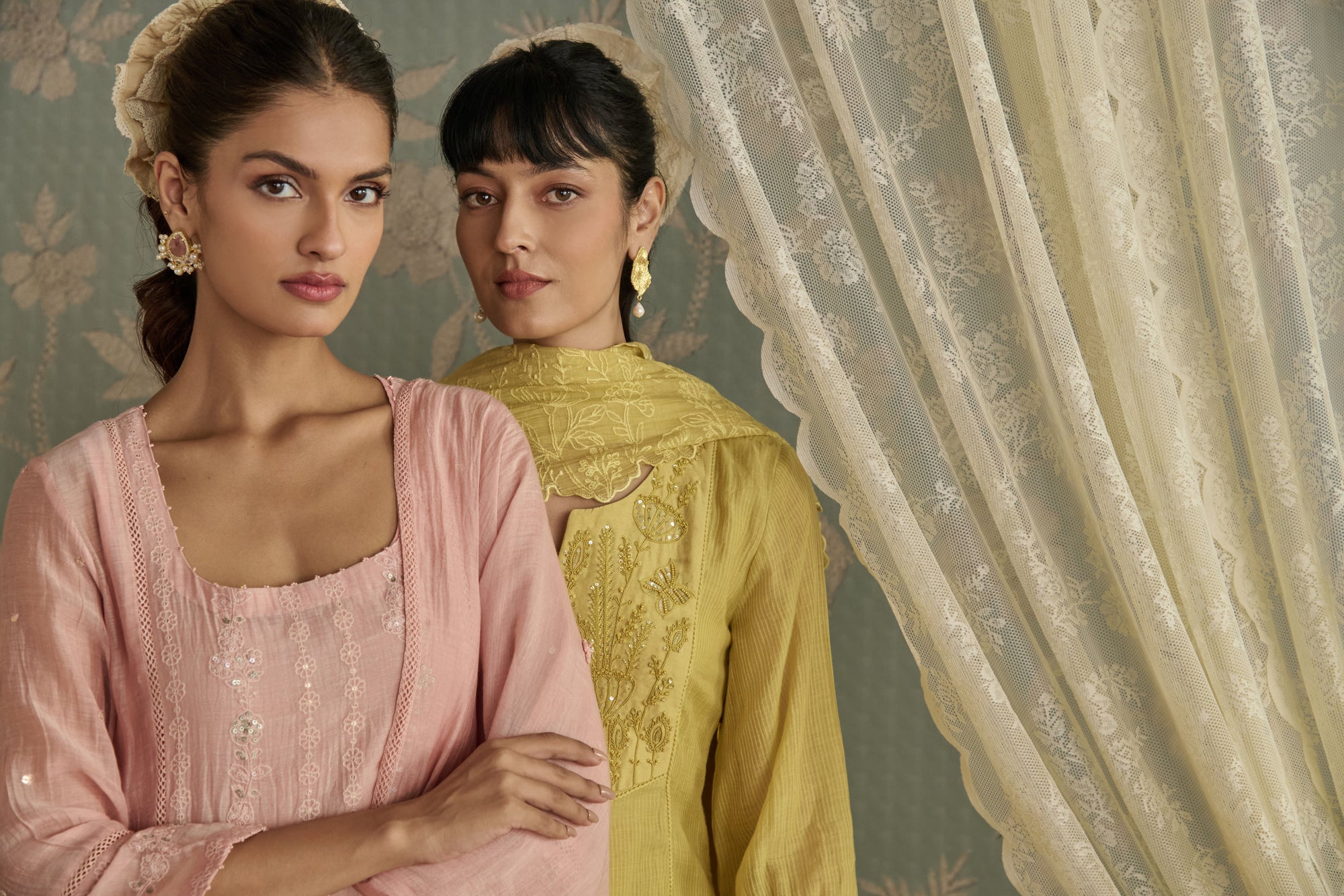 Lemon Yellow Dori Embroidered A-Line Kurta Set