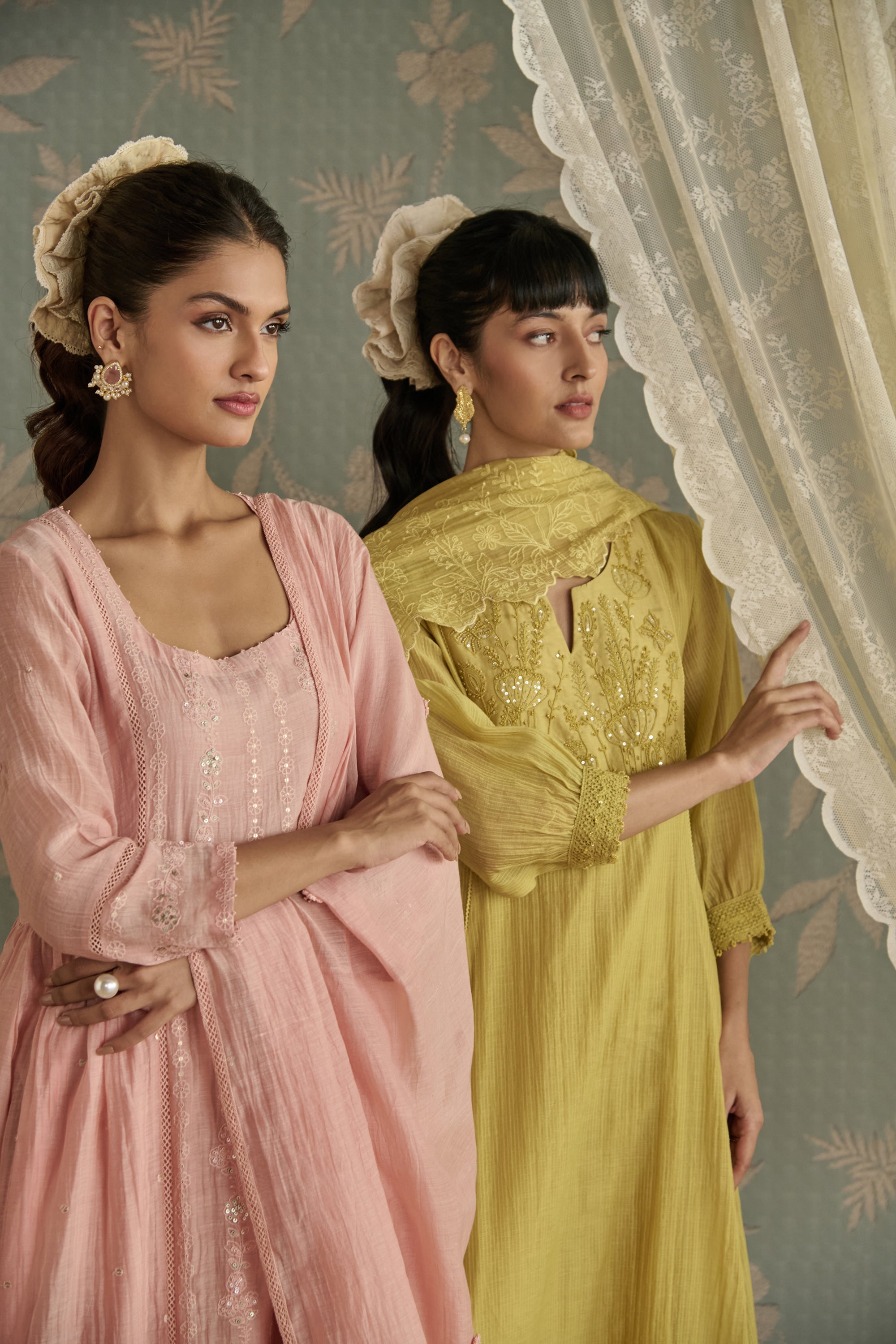 Lemon Yellow Dori Embroidered A-Line Kurta Set