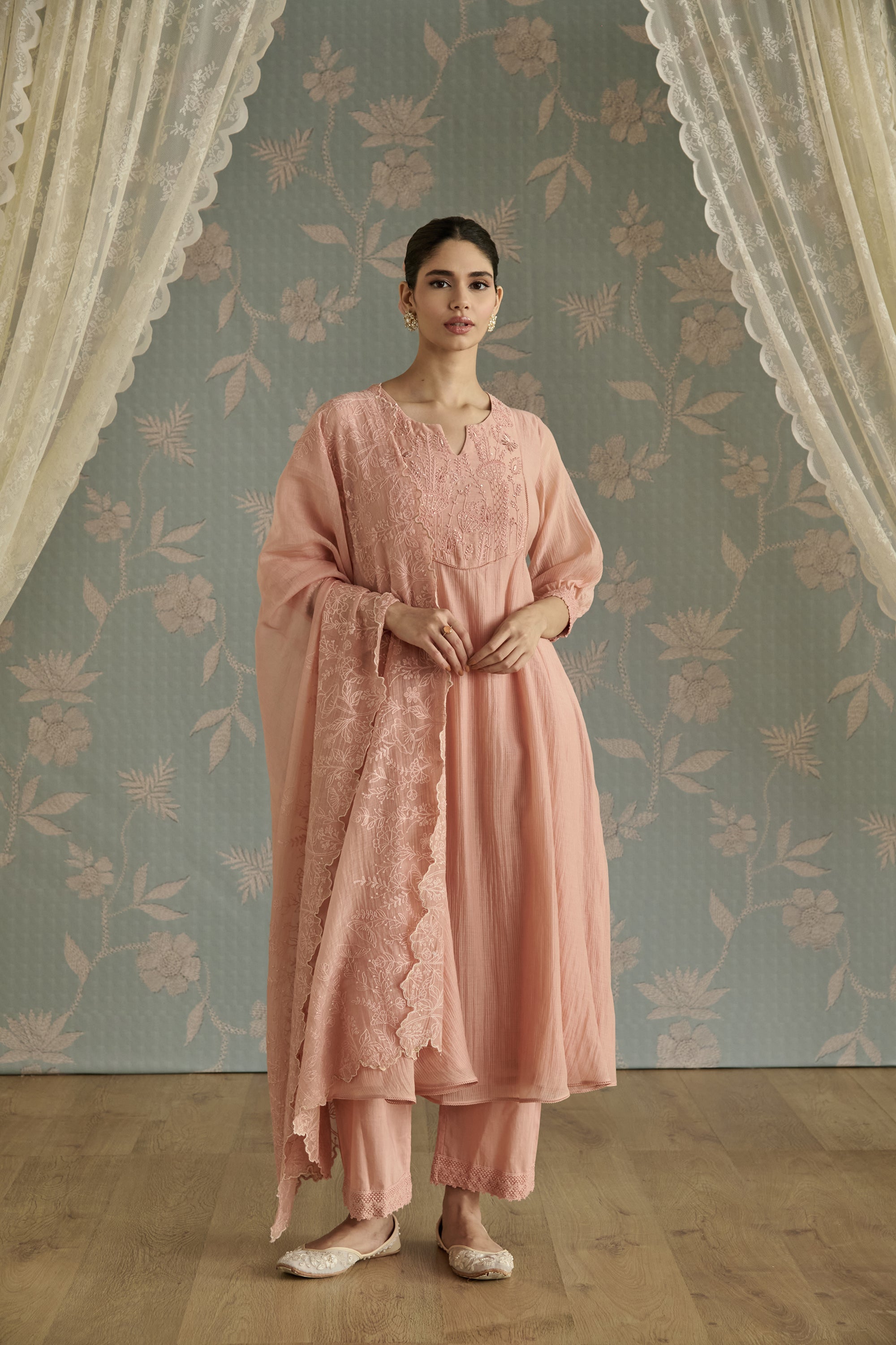 Pink Dori Embroidered A-Line Kurta Set