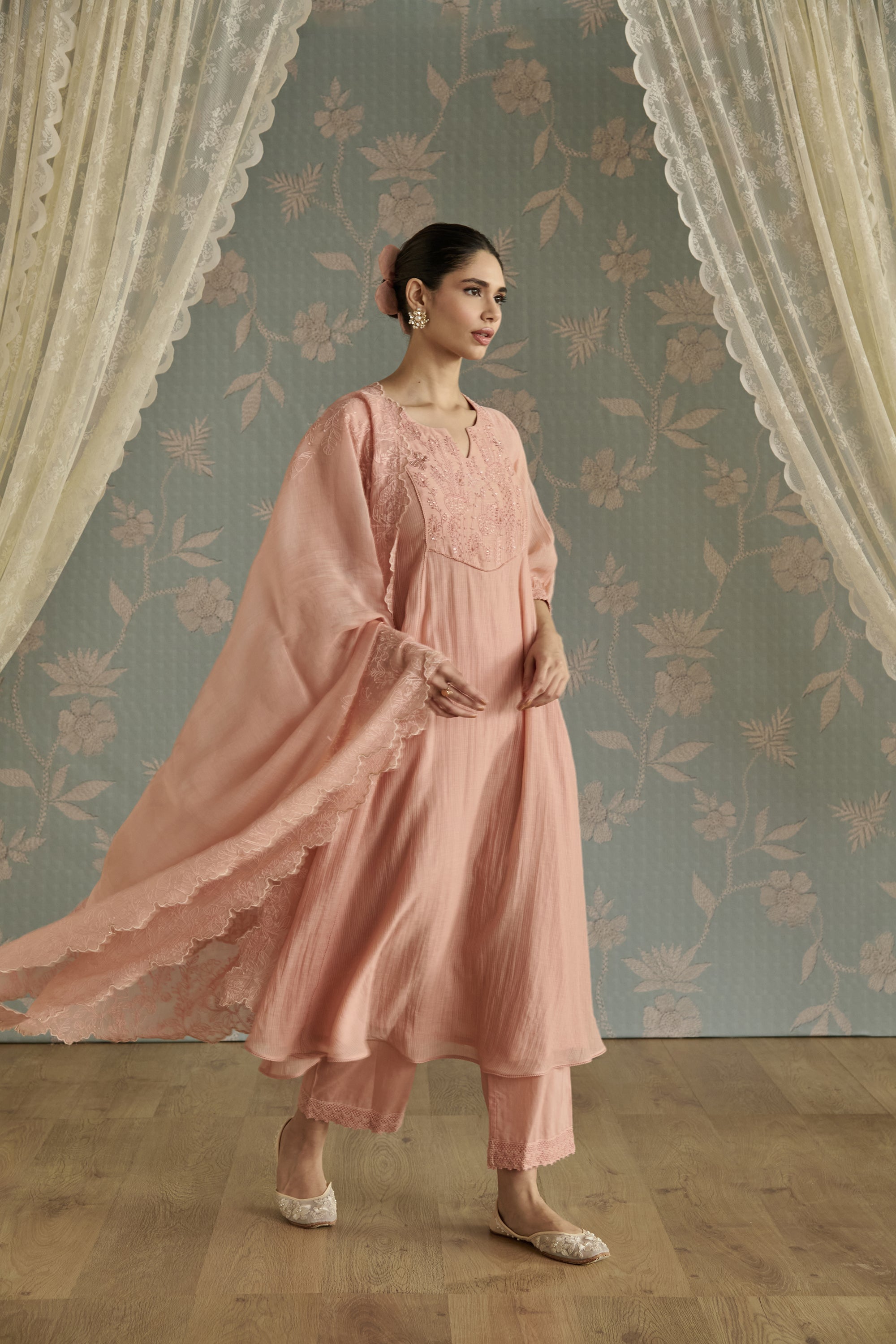 Pink Dori Embroidered A-Line Kurta Set