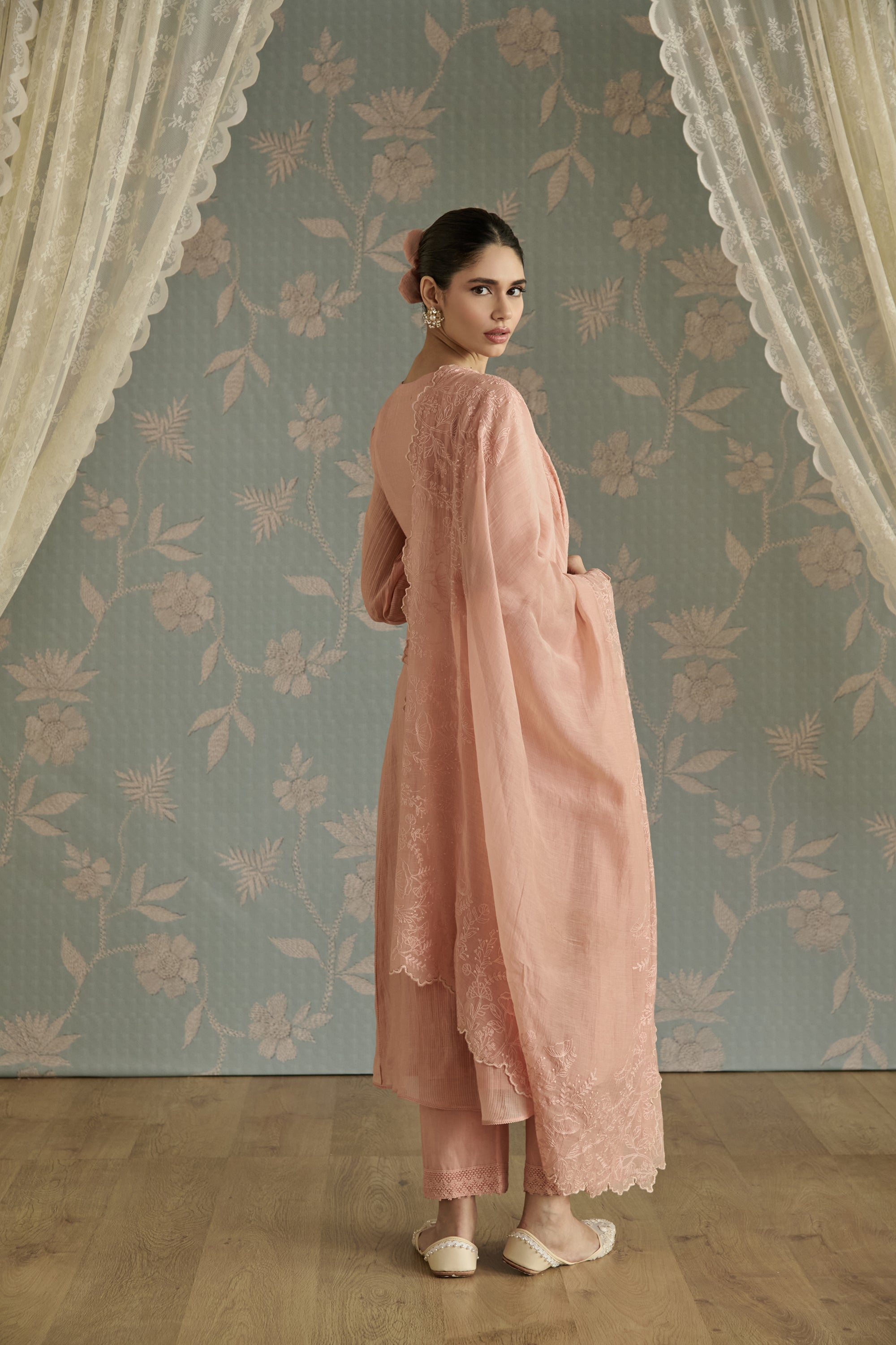 Pink Dori Embroidered A-Line Kurta Set