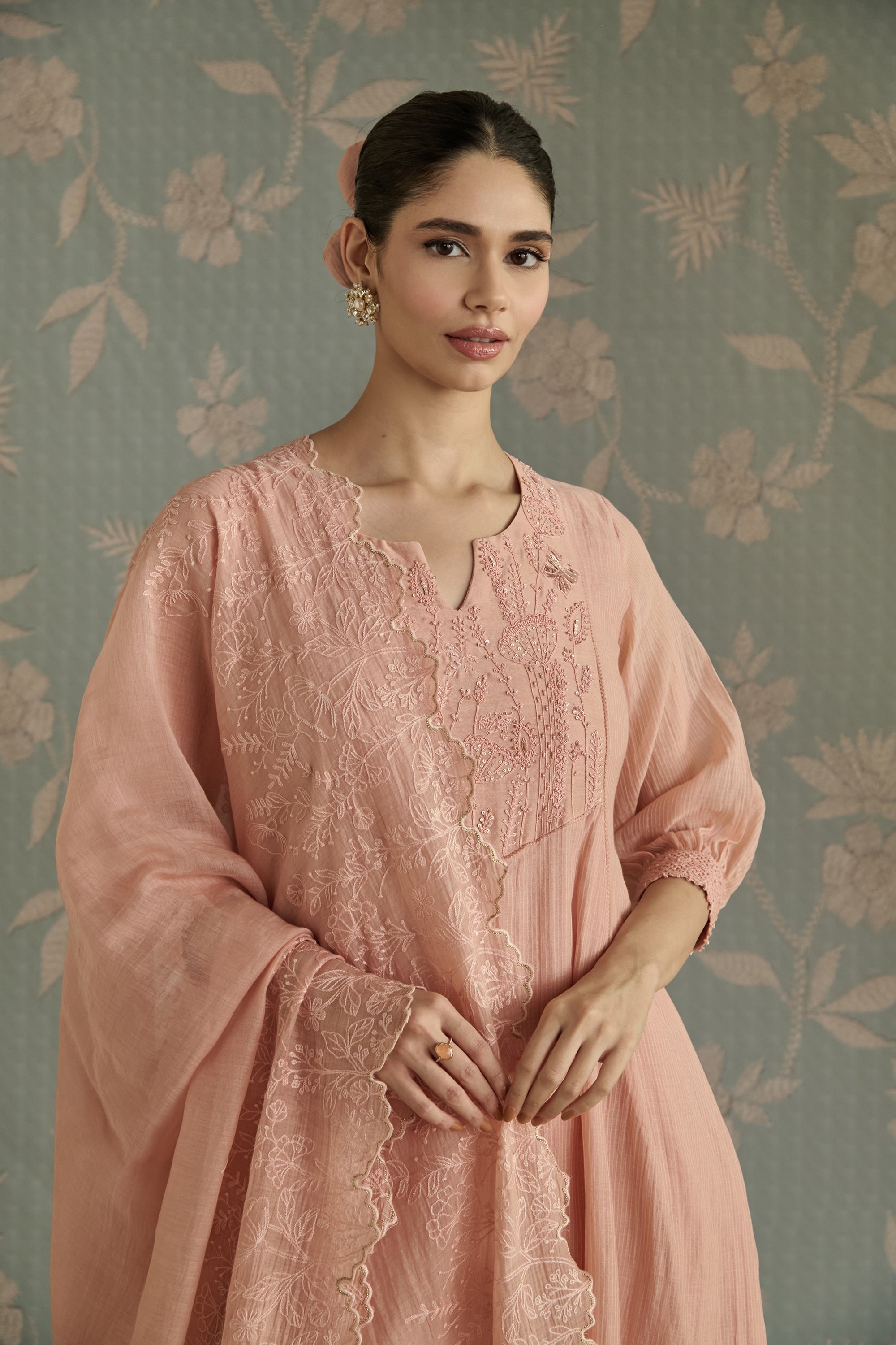 Pink Dori Embroidered A-Line Kurta Set