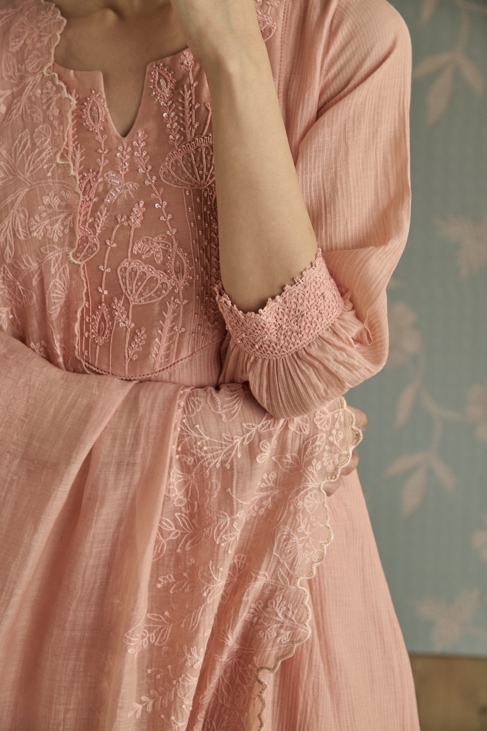 Pink Dori Embroidered A-Line Kurta Set