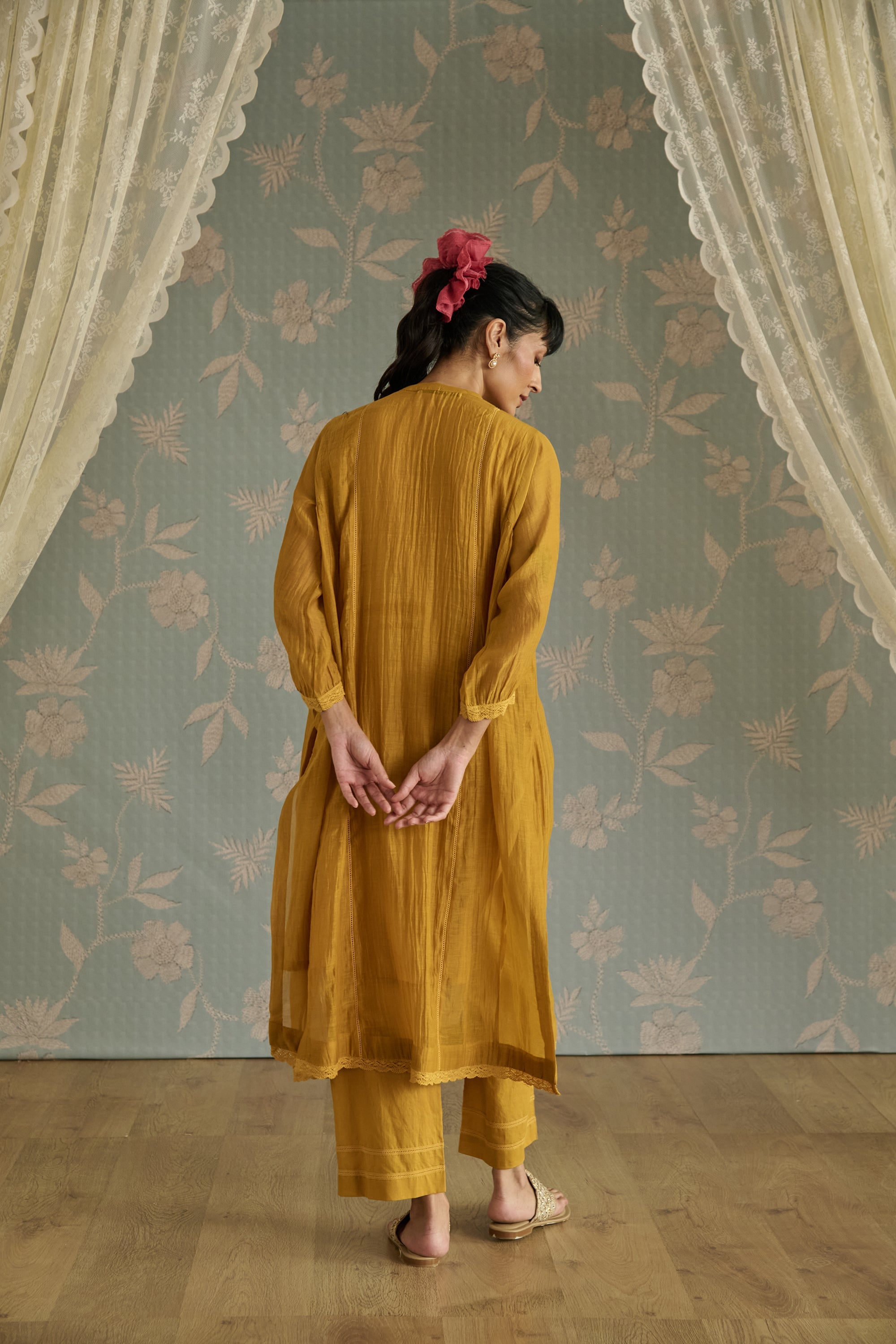 Yellow Bird Motif Embroidery Co-Ord Set