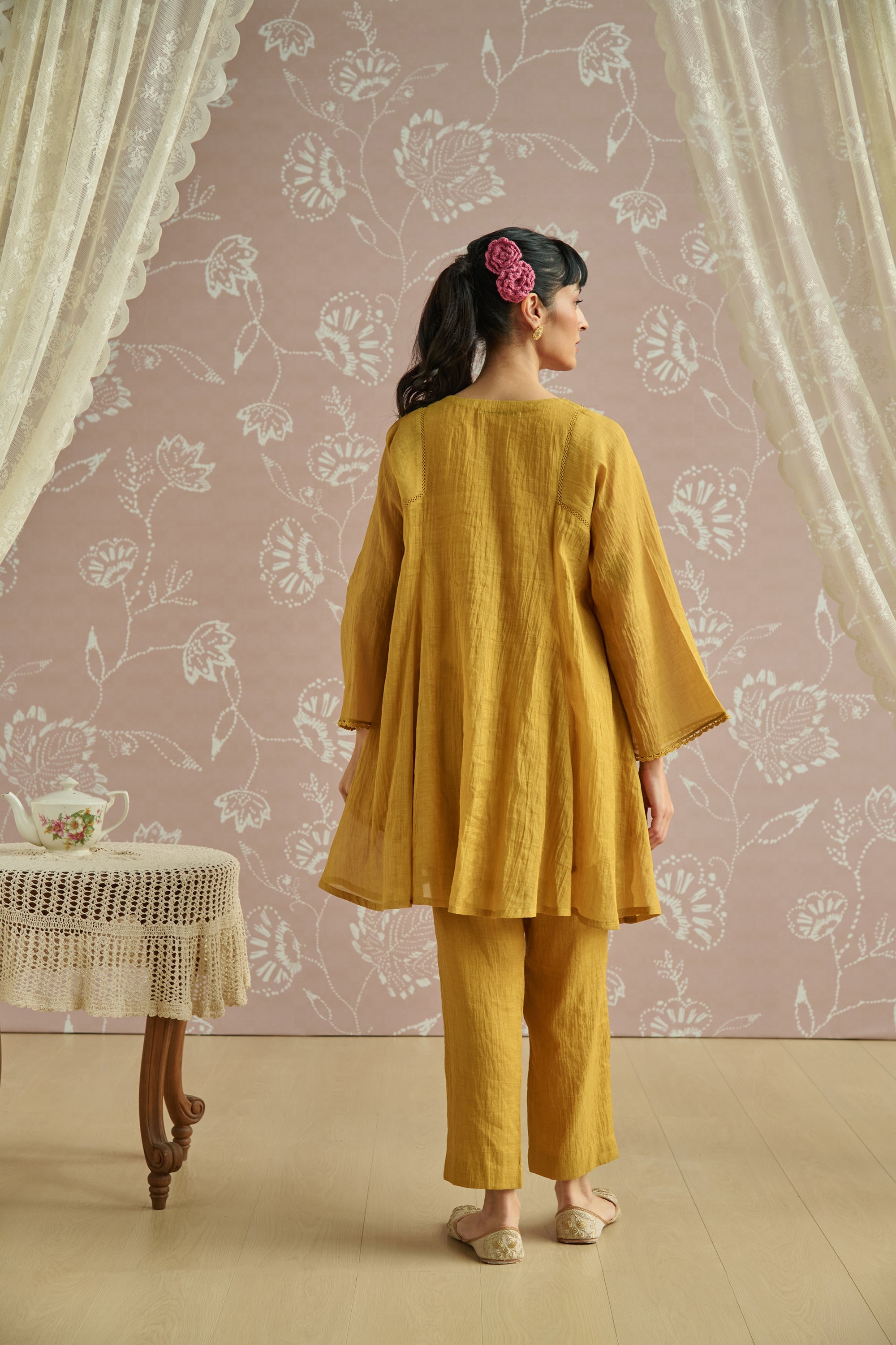 Mustard Tissue Hand Embroidered Co-Ord Set