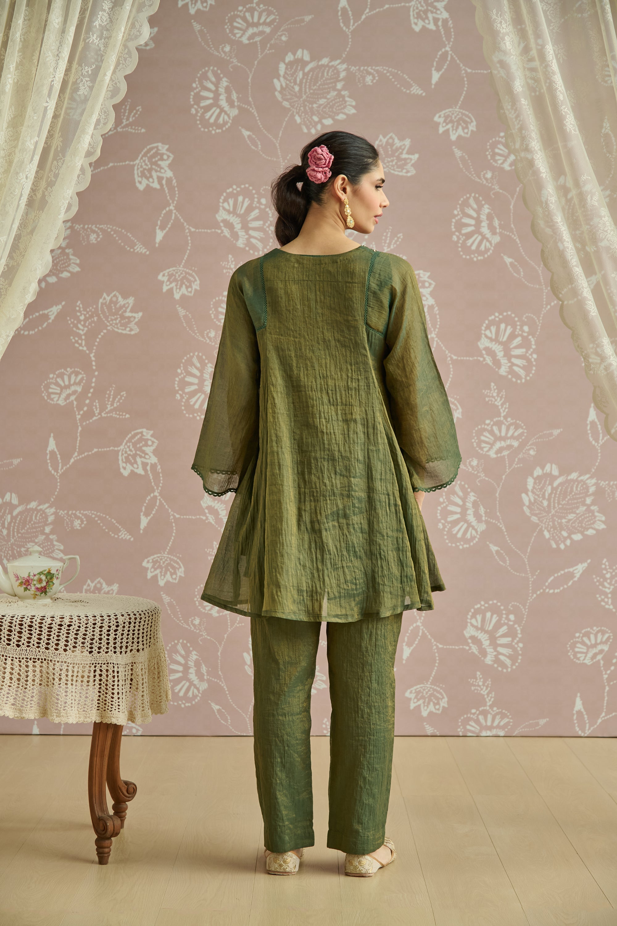 Teal Tissue Hand Embroidered Co-Ord Set