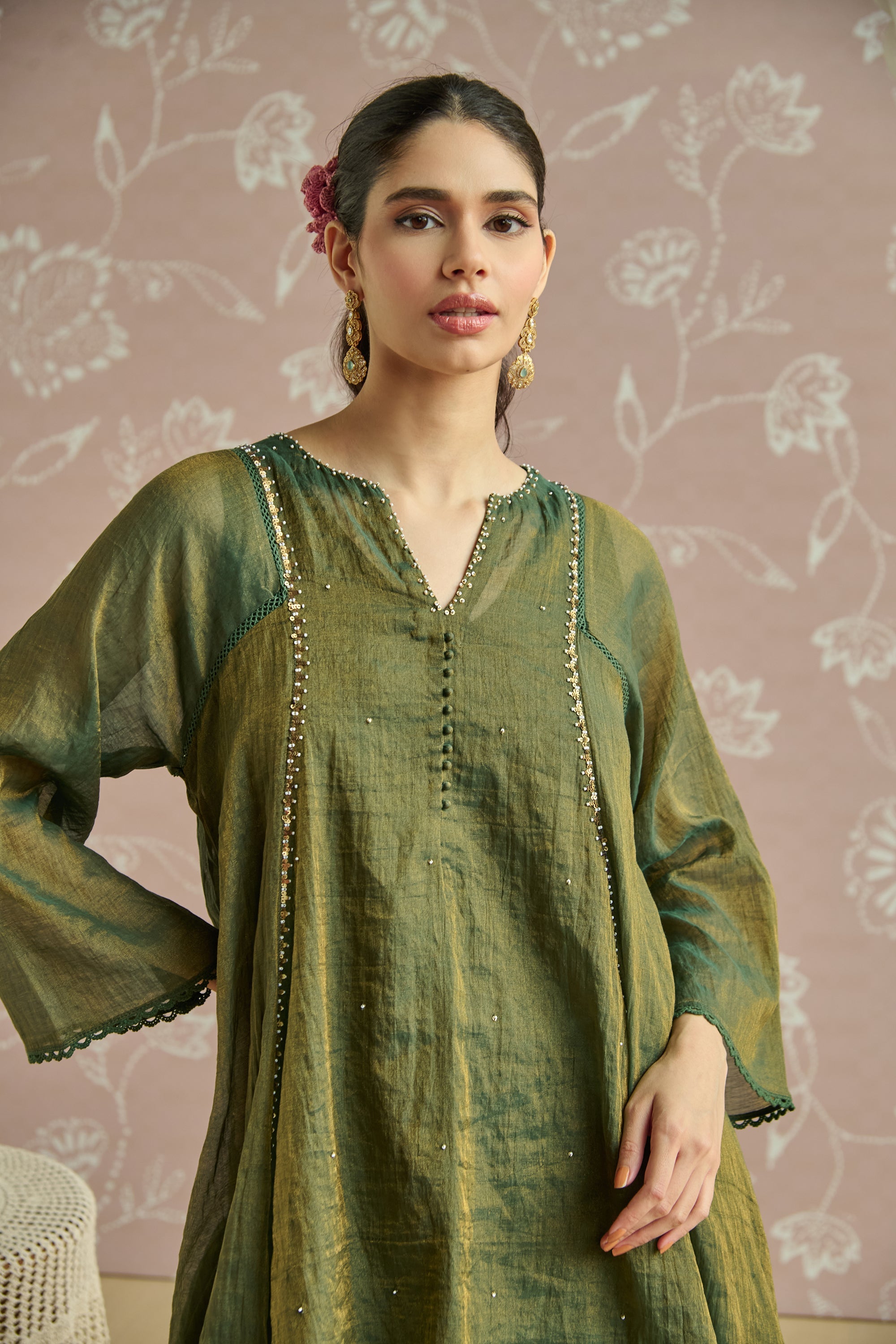Teal Tissue Hand Embroidered Co-Ord Set