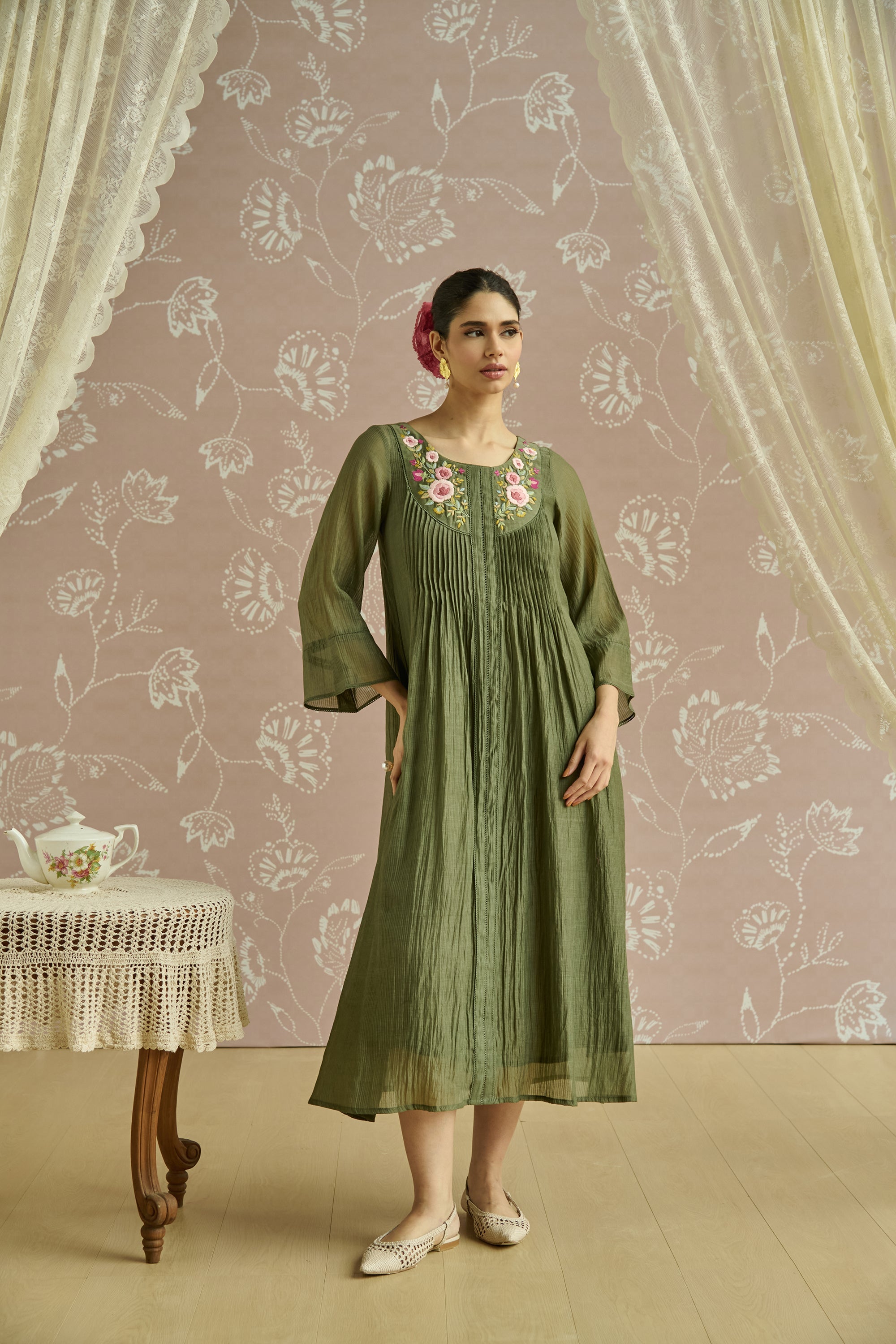 Green Parsi Hand Embroiderd Tunic