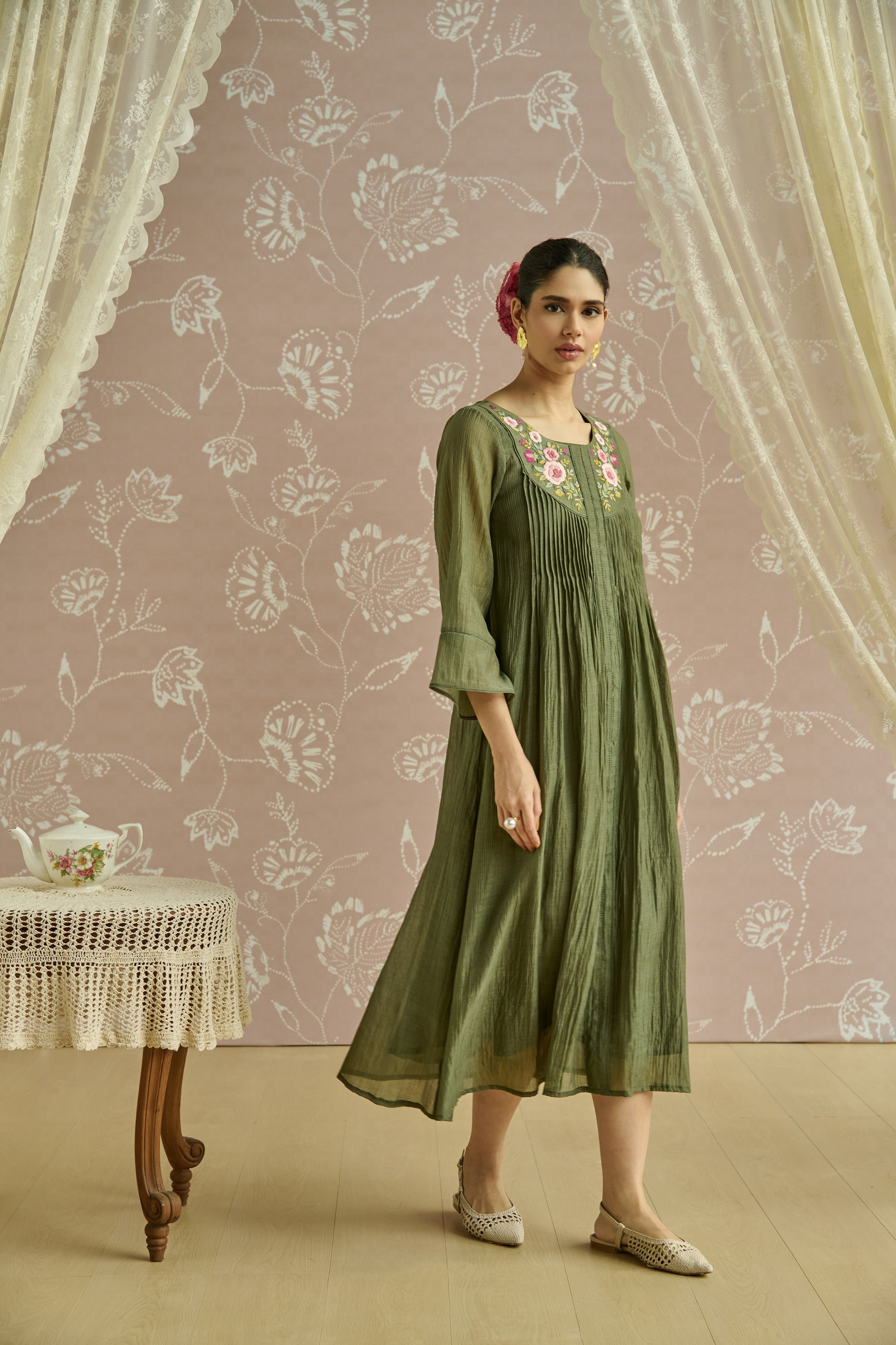 Green Parsi Hand Embroiderd Tunic