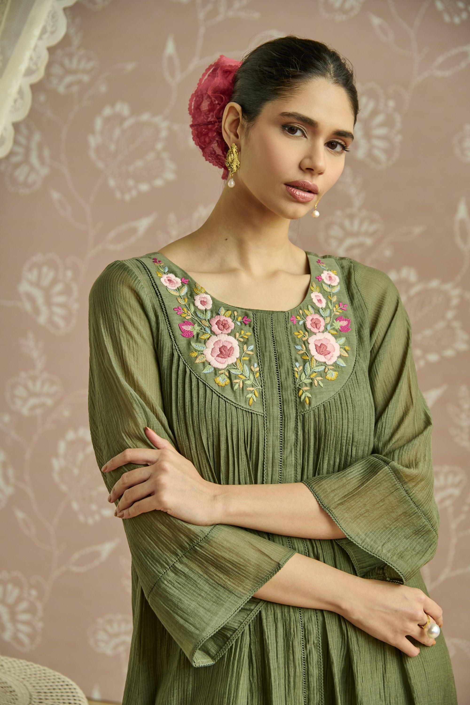Green Parsi Hand Embroiderd Tunic