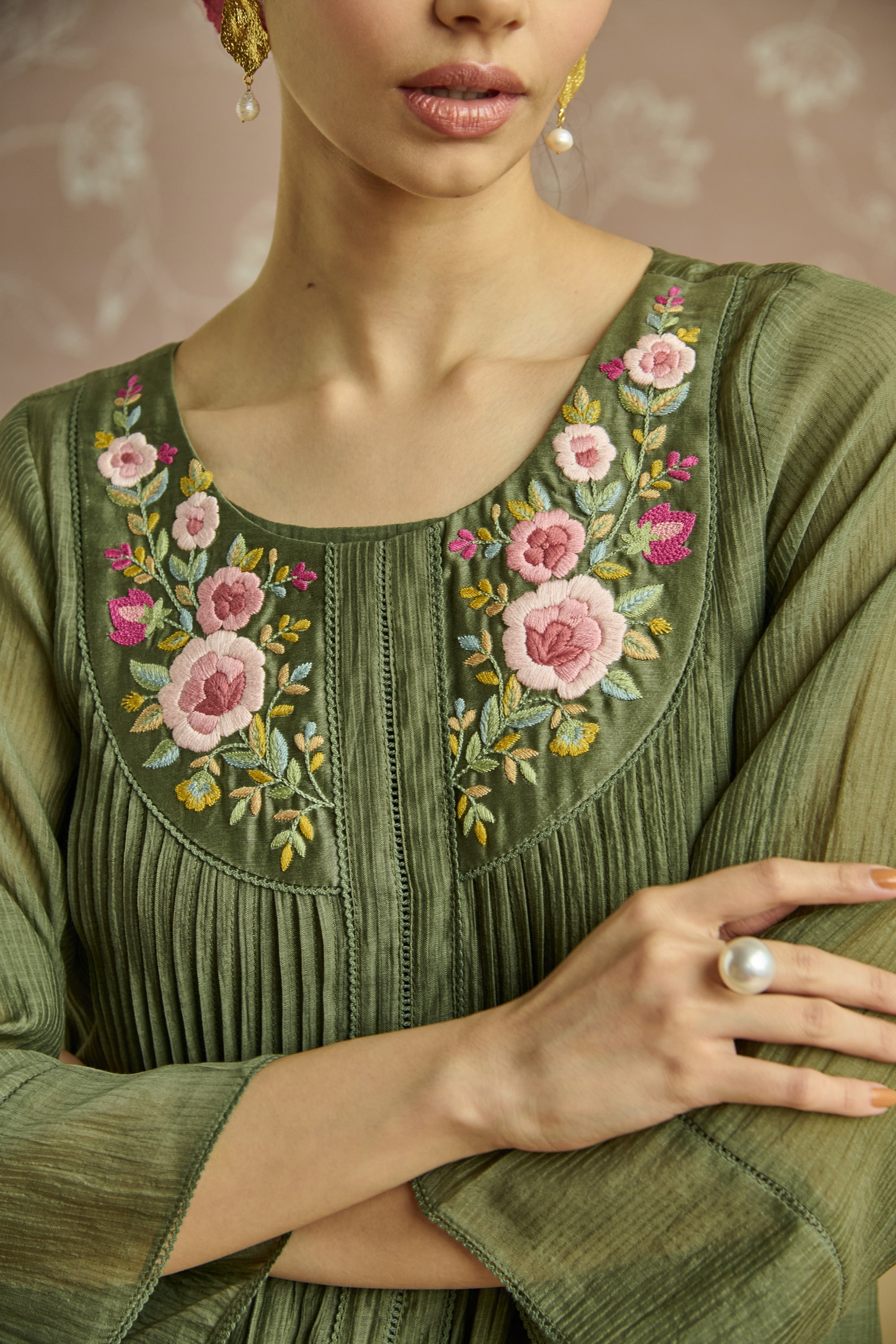 Green Parsi Hand Embroiderd Tunic