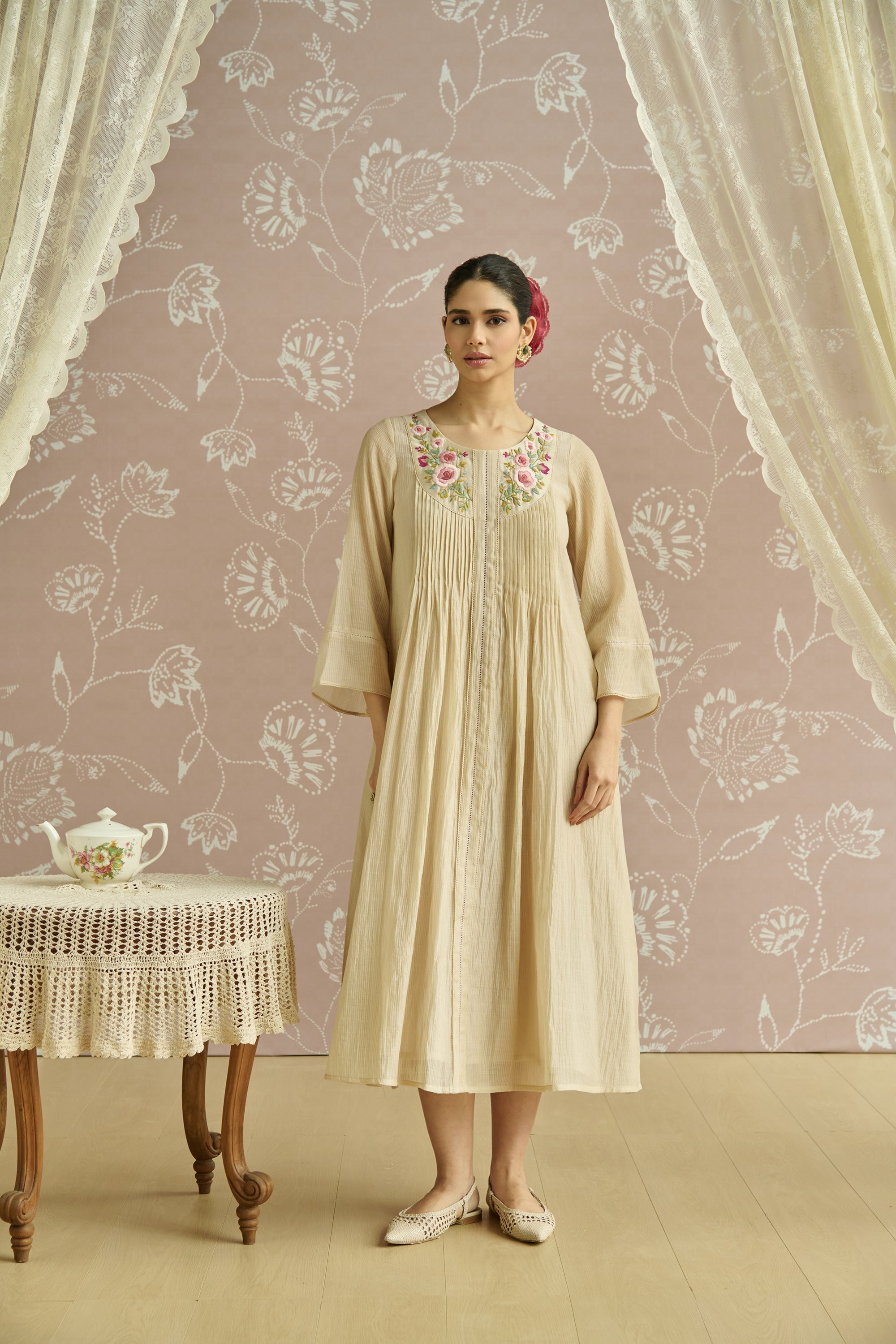 Ivory Parsi Hand Embroiderd Tunic