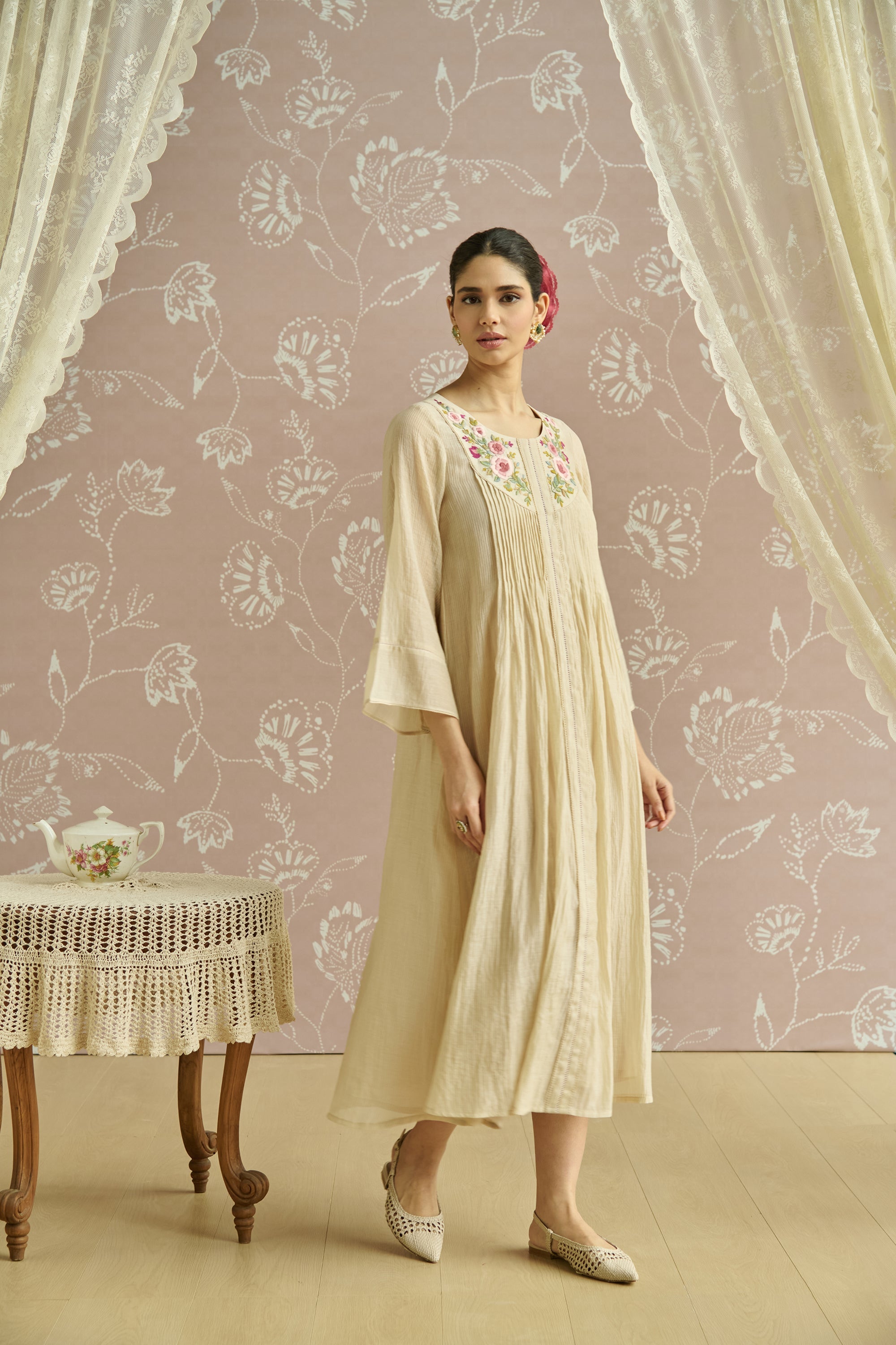 Ivory Parsi Hand Embroiderd Tunic