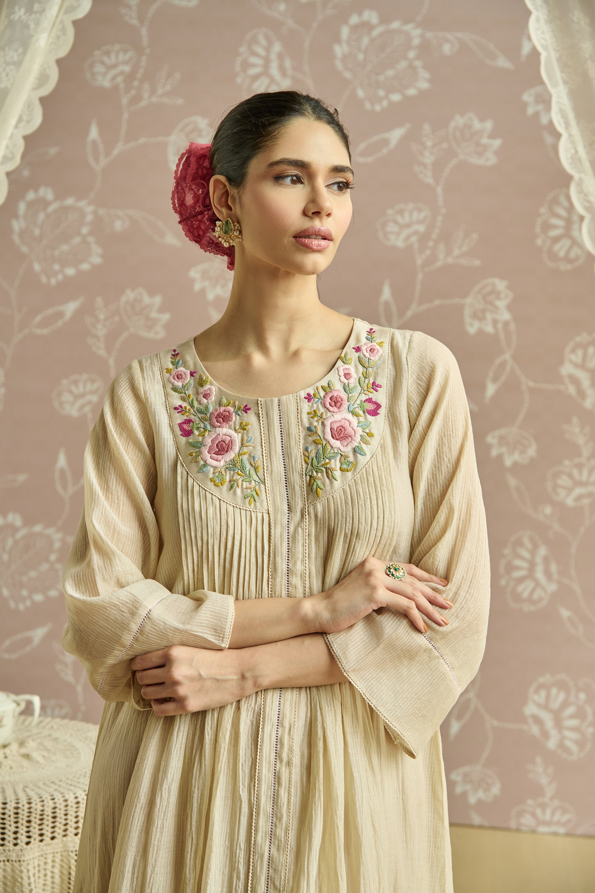 Ivory Parsi Hand Embroiderd Tunic