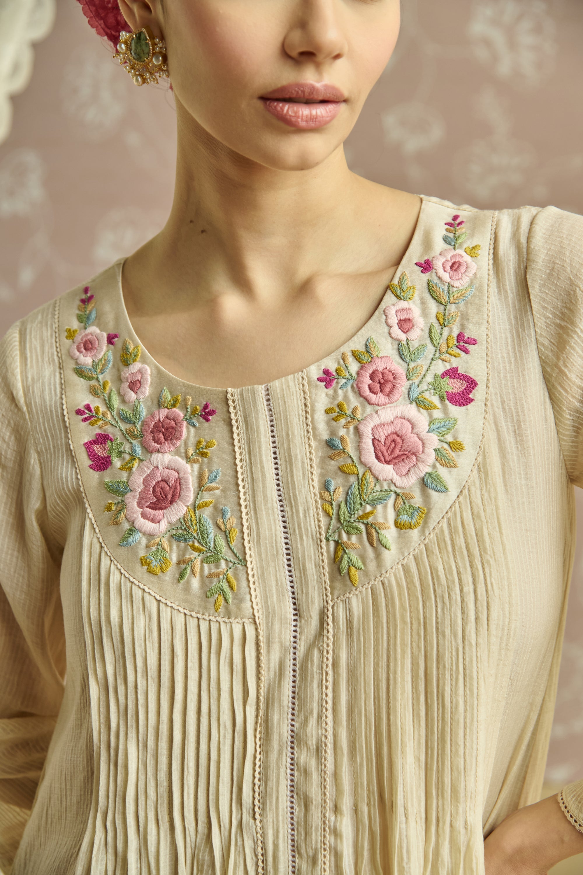 Ivory Parsi Hand Embroiderd Tunic