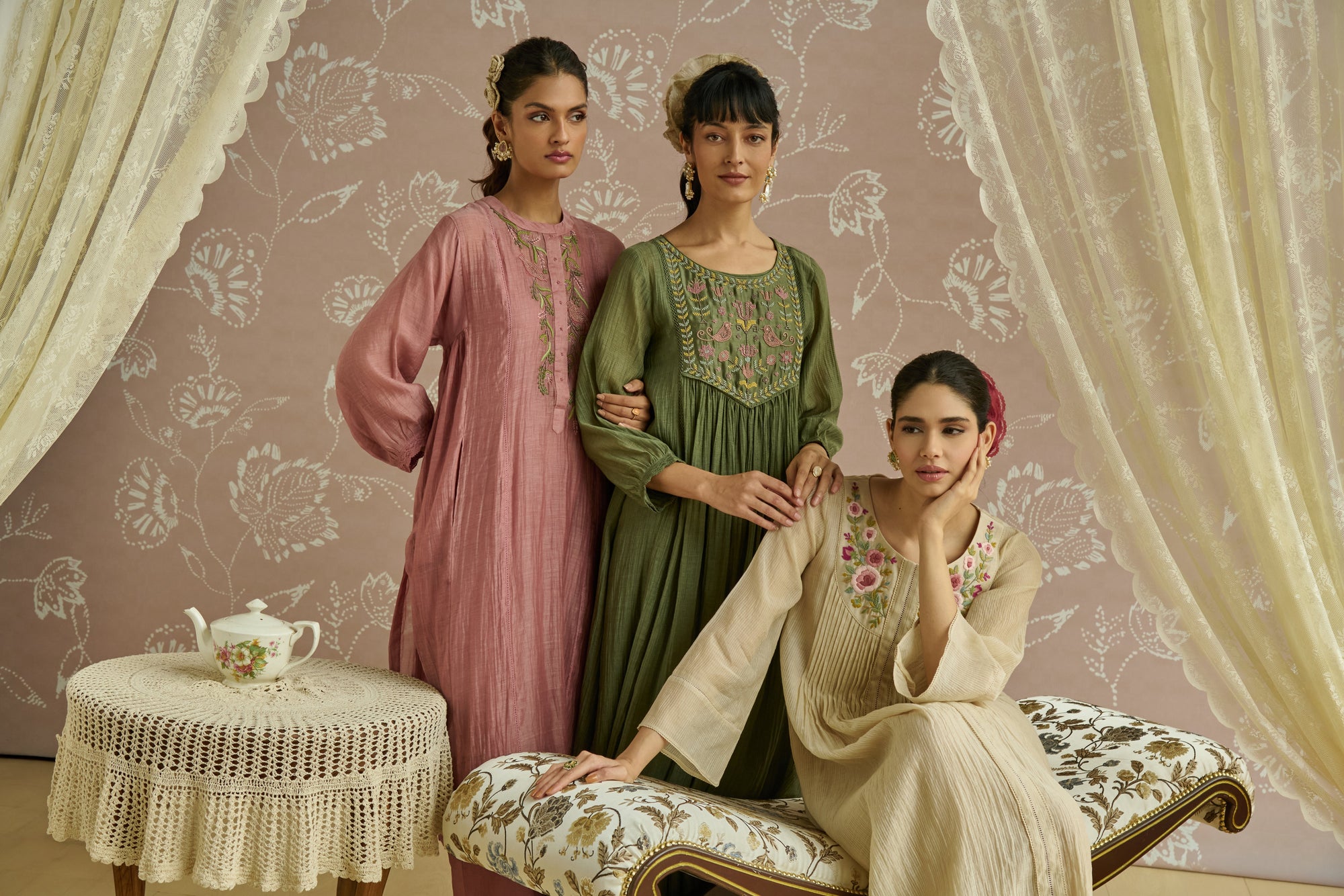 Ivory Parsi Hand Embroiderd Tunic