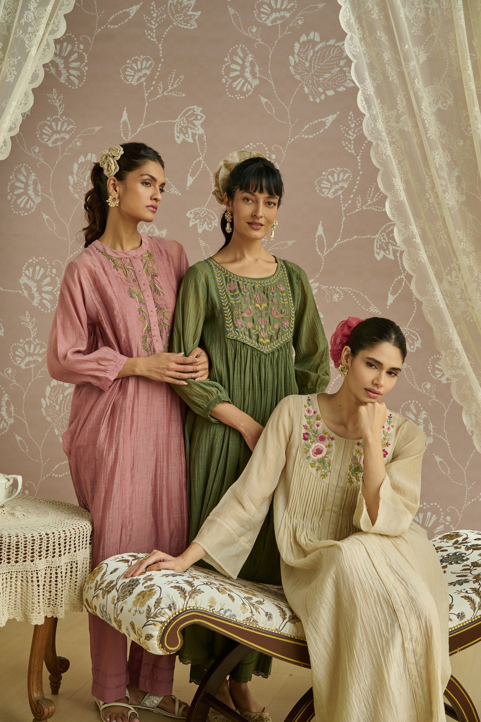 Ivory Parsi Hand Embroiderd Tunic