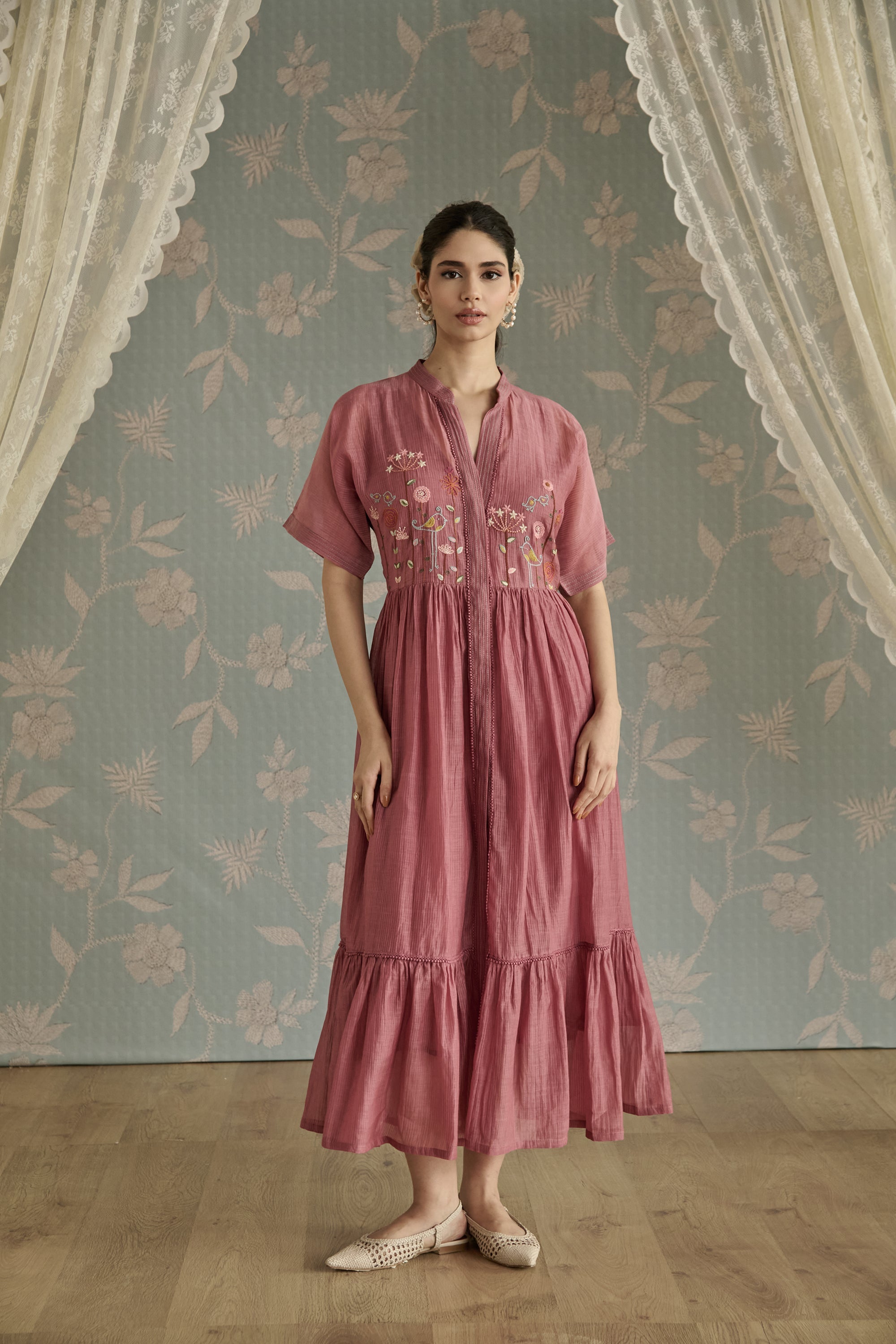 Blush Hand Embroidered Front Open Tunic