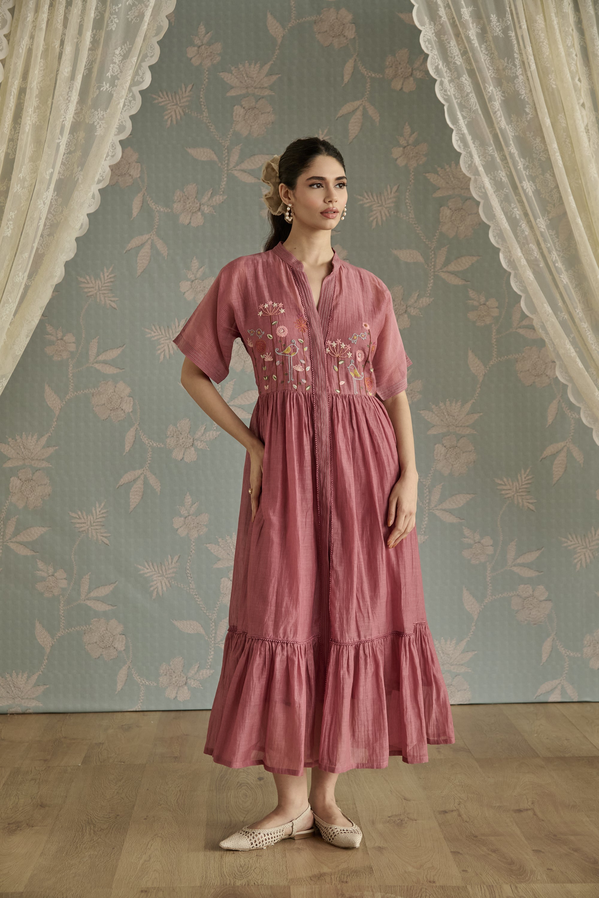 Blush Hand Embroidered Front Open Tunic
