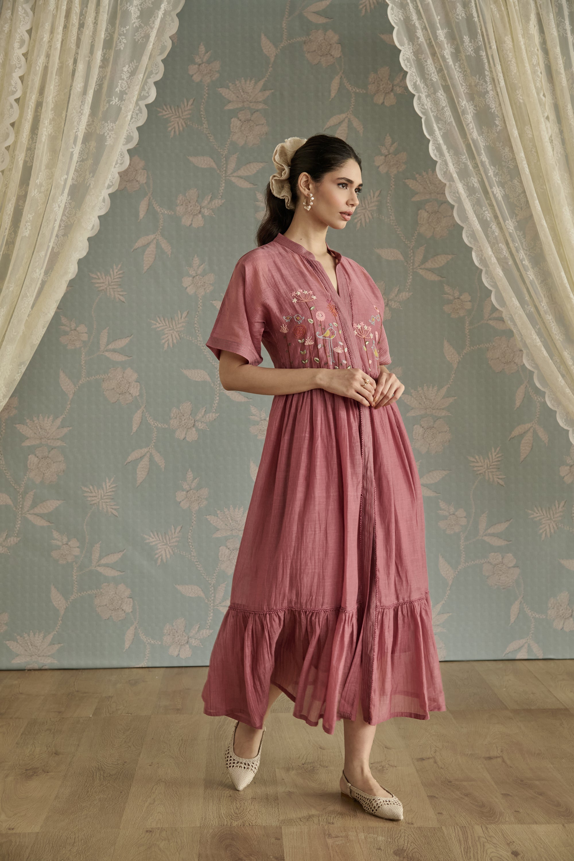 Blush Hand Embroidered Front Open Tunic