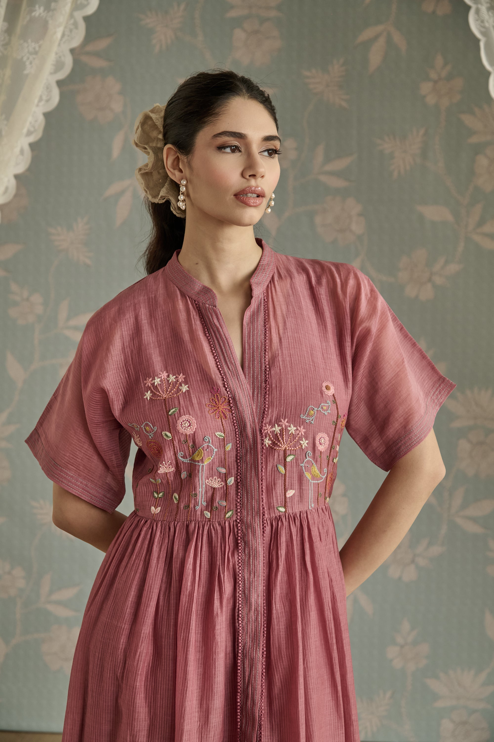 Blush Hand Embroidered Front Open Tunic