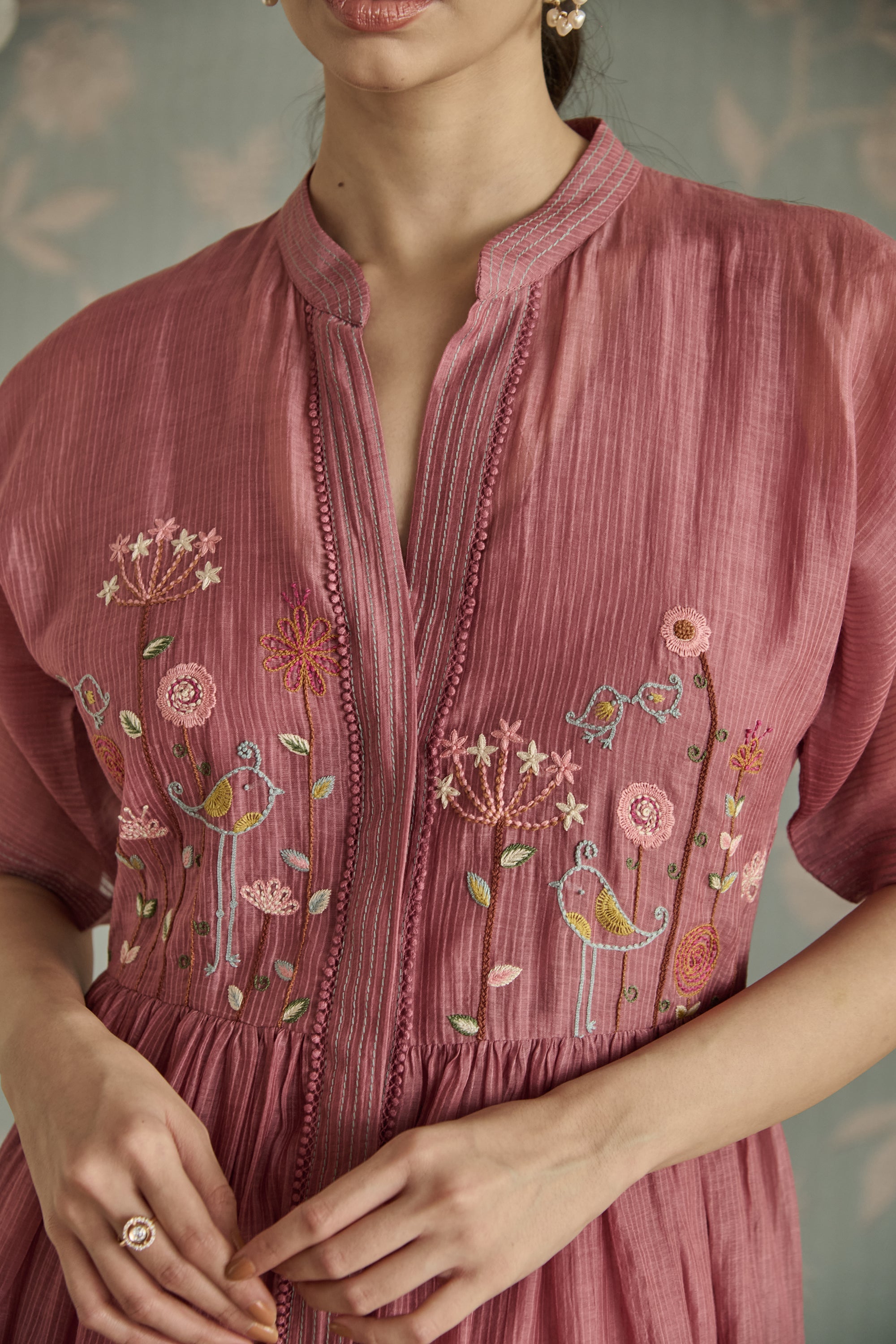 Blush Hand Embroidered Front Open Tunic