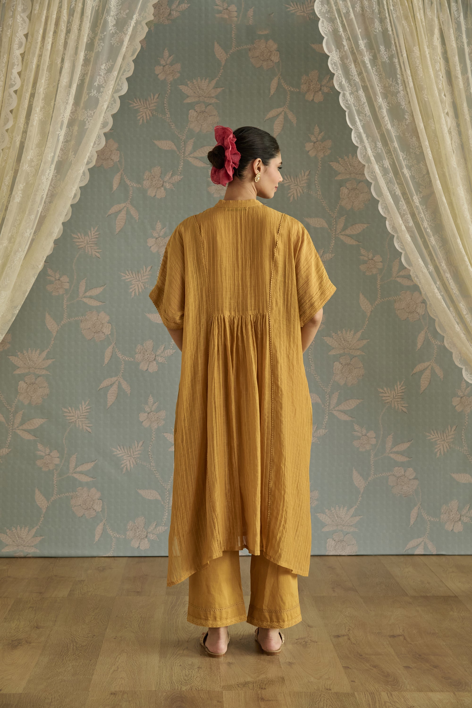 Yellow Hand Embroidered Kaftaan Set