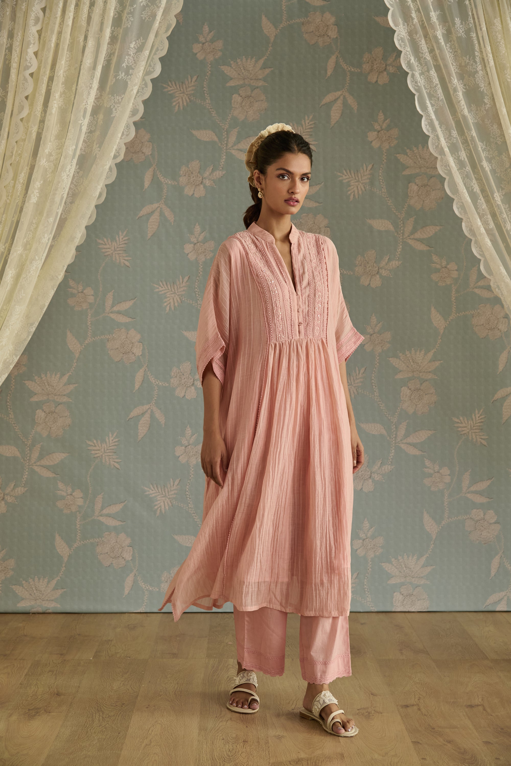 Pink Hand Embroidered Kaftaan Set