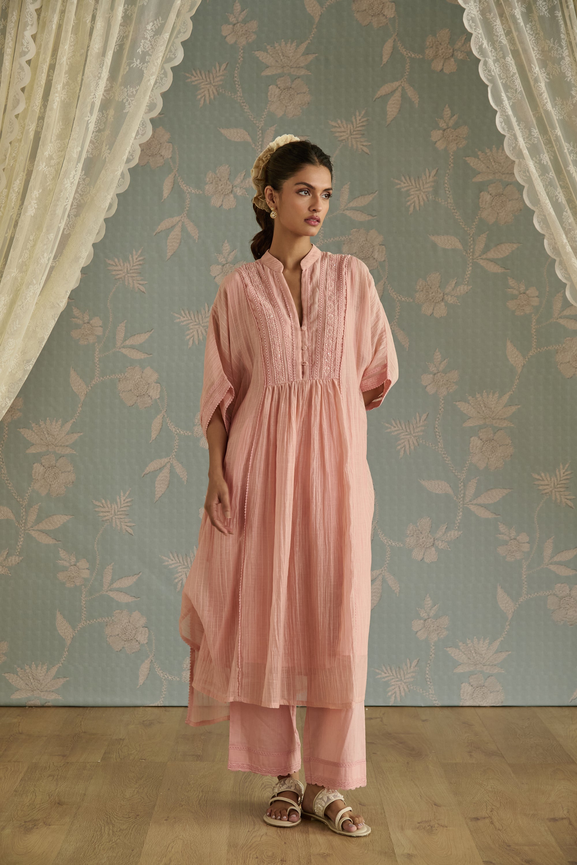 Pink Hand Embroidered Kaftaan Set