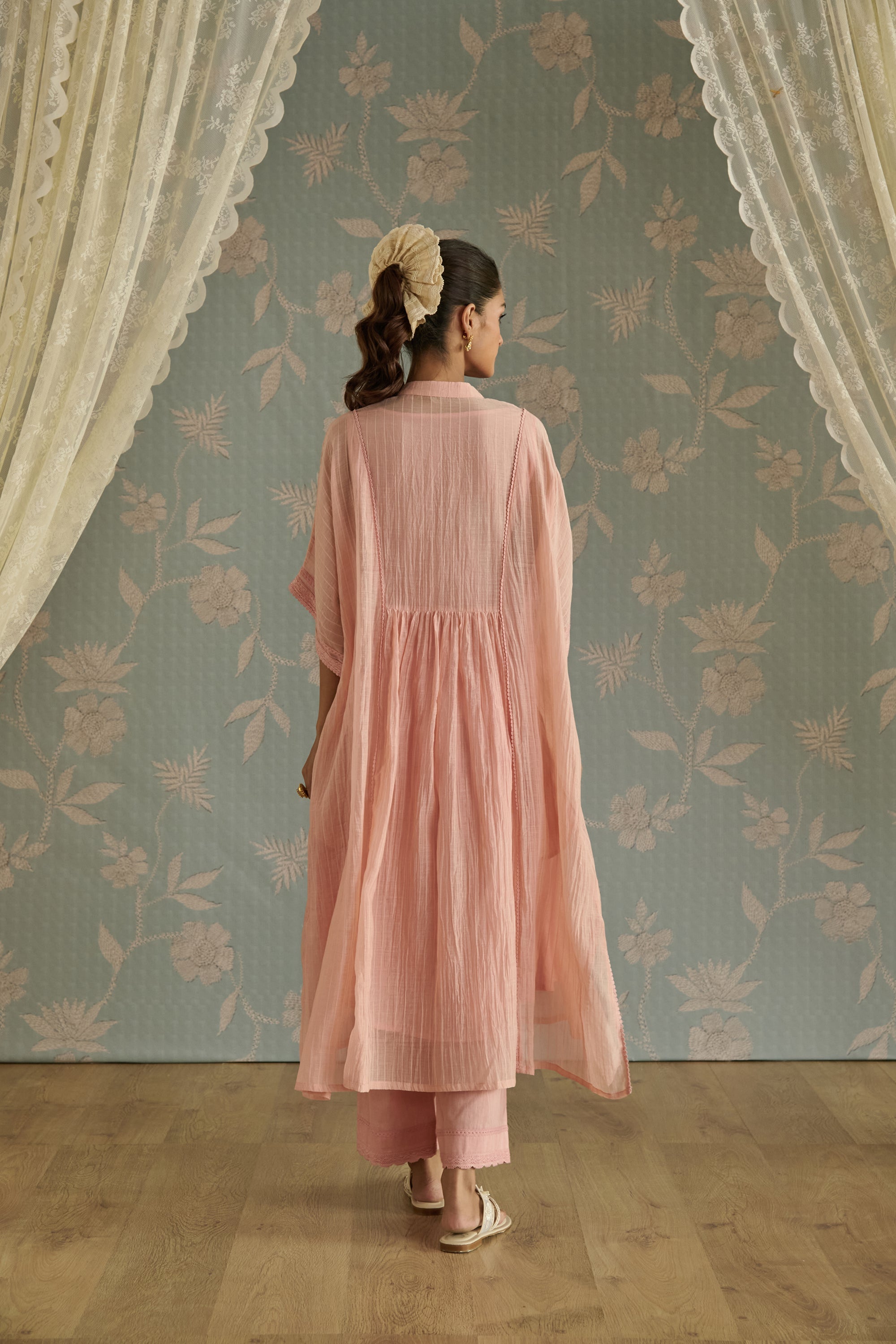 Pink Hand Embroidered Kaftaan Set