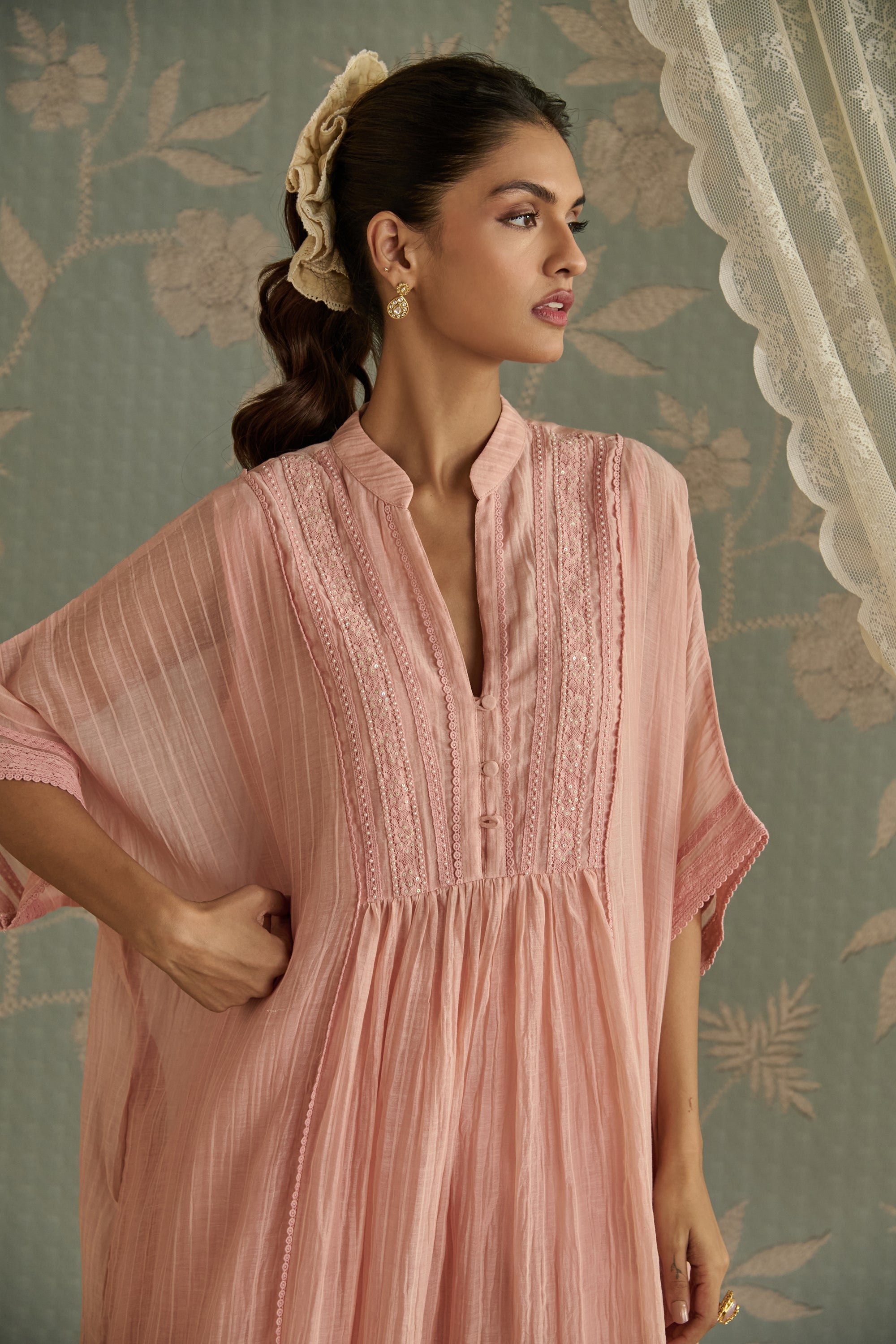 Pink Hand Embroidered Kaftaan Set