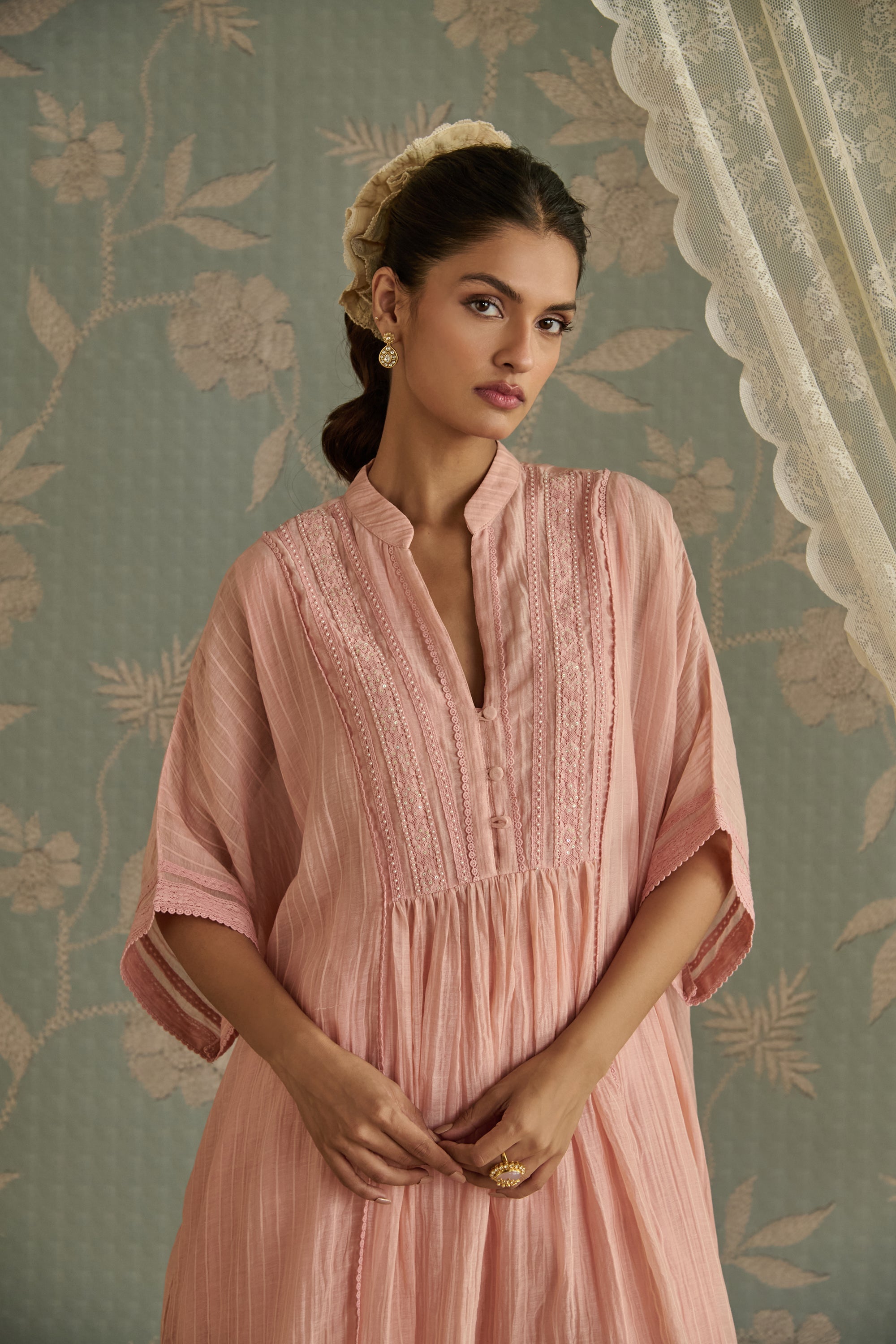 Pink Hand Embroidered Kaftaan Set