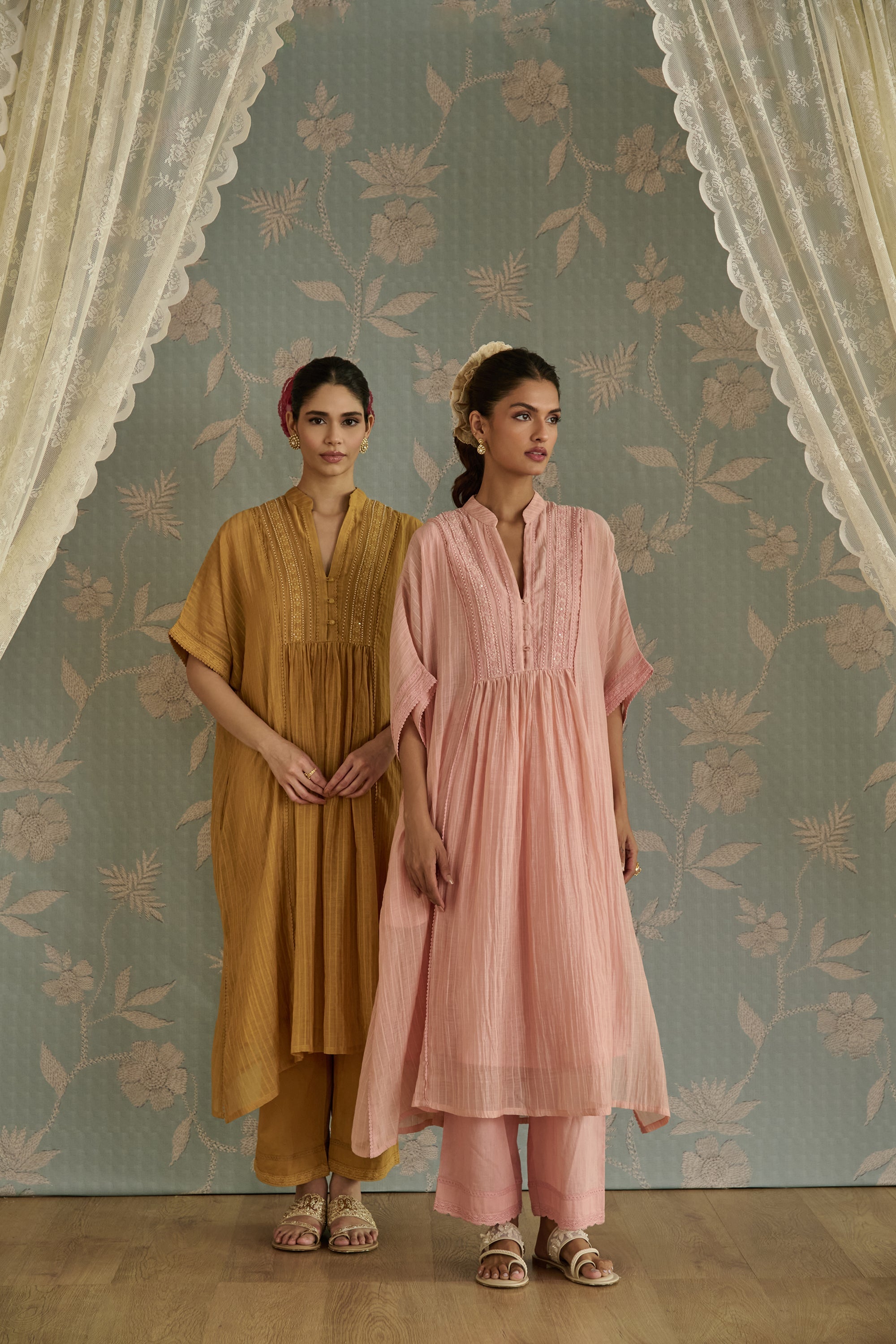 Pink Hand Embroidered Kaftaan Set