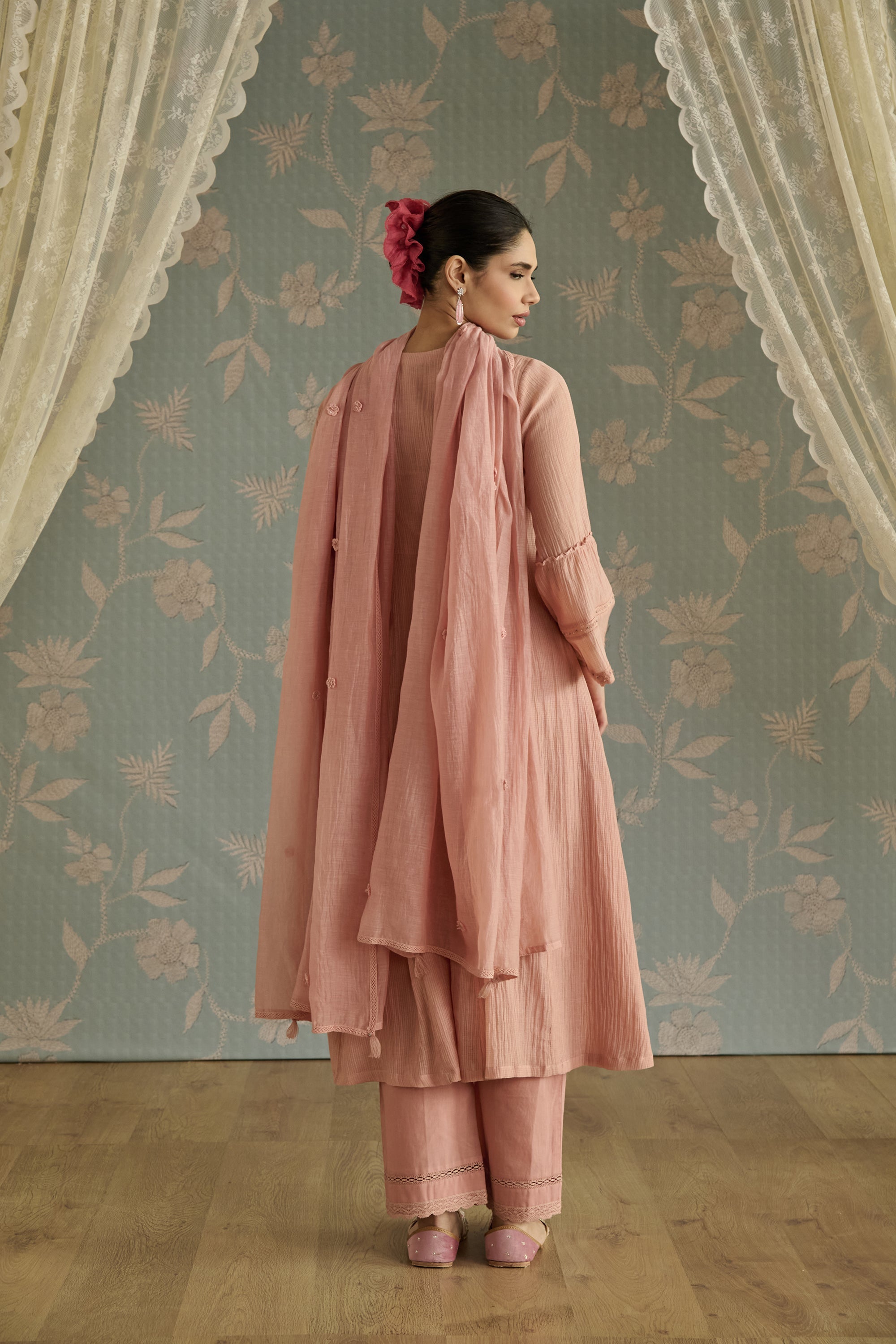 Pink Kota Hand Embroidered Kurta Set