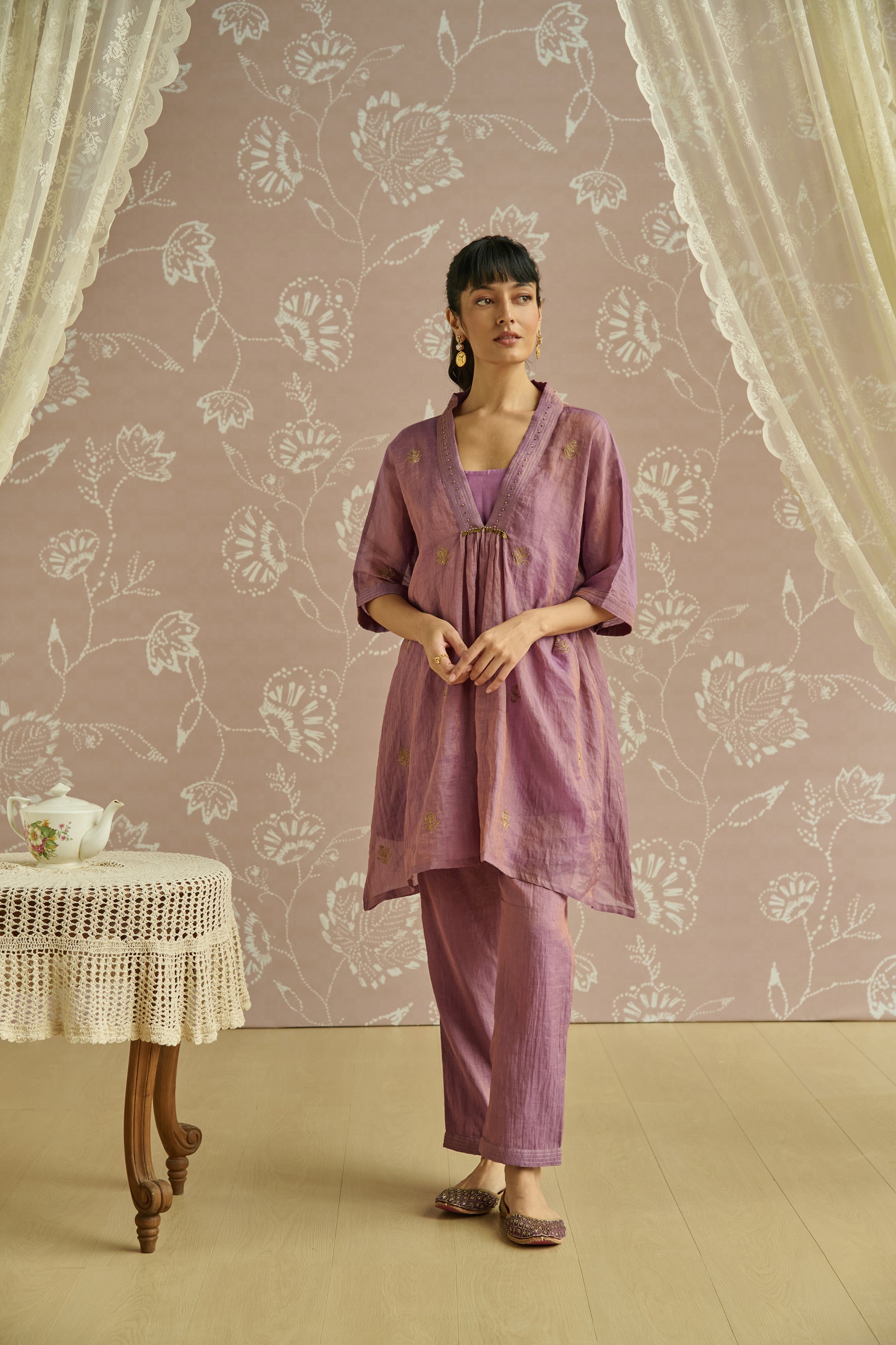 Lilac Tissue Hand Embroidered Co-Ord Set