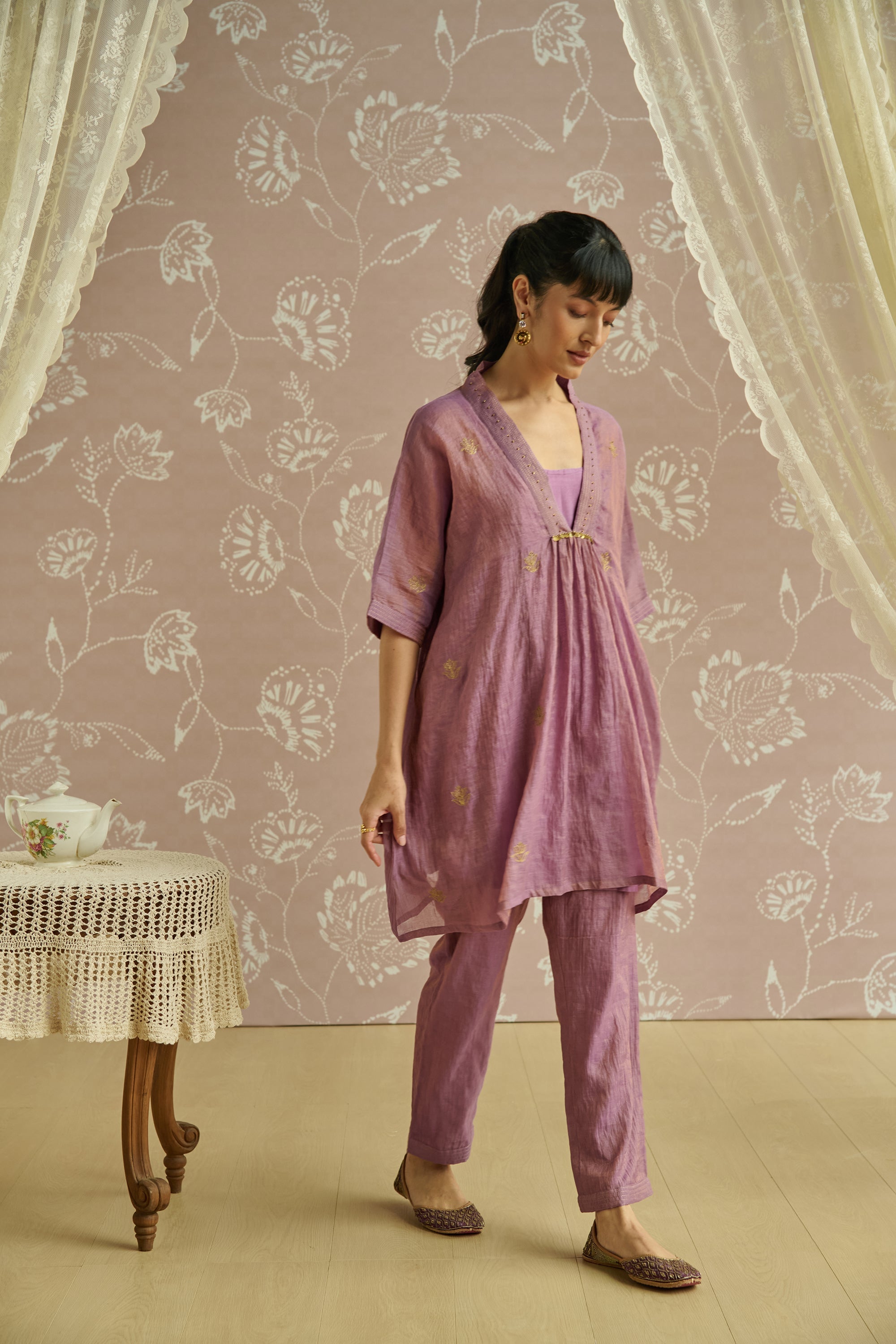 Lilac Tissue Hand Embroidered Co-Ord Set
