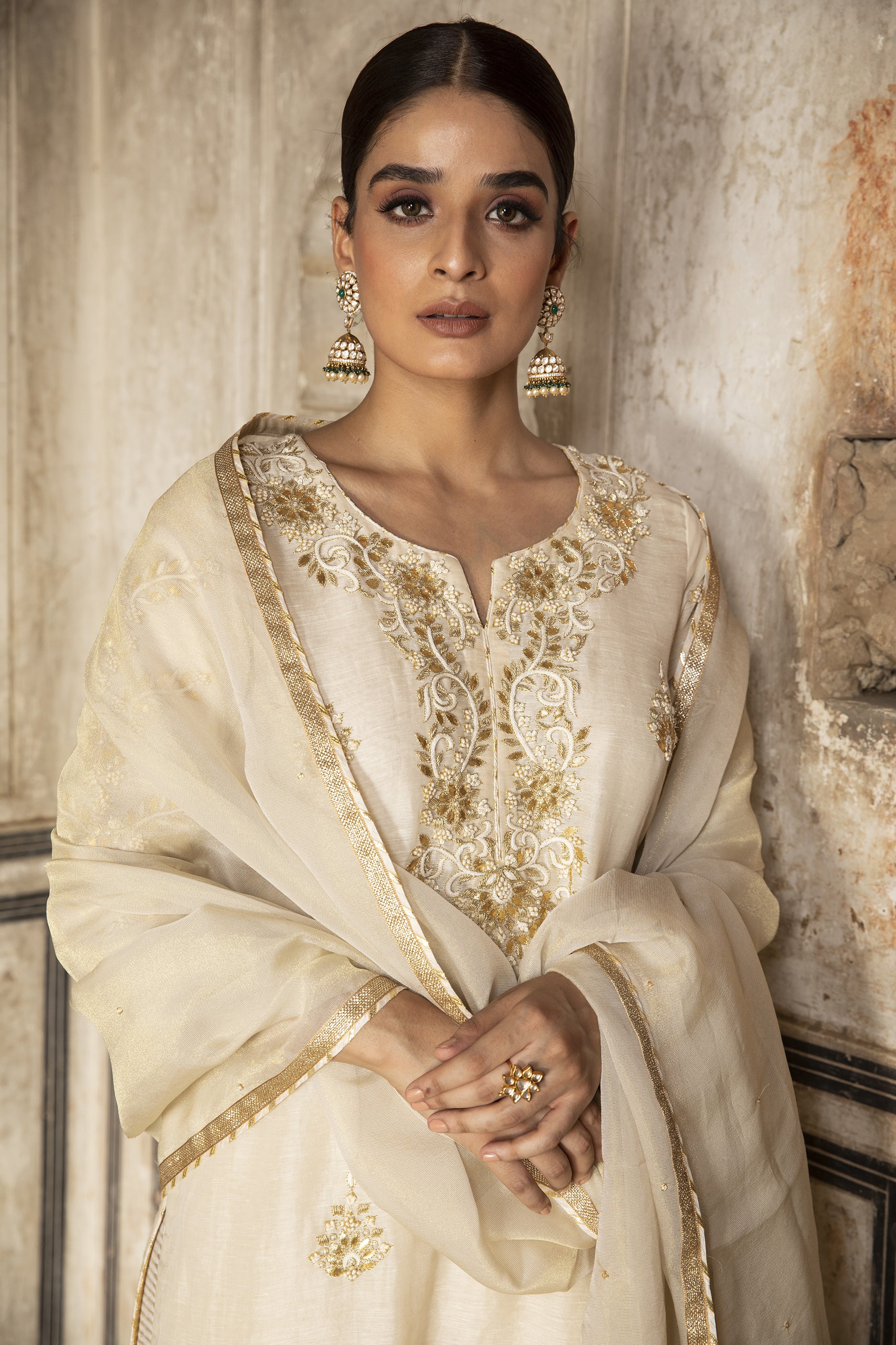 Ivory_Gota_Embroidered_Kurta_Set_Kritika_Dawar