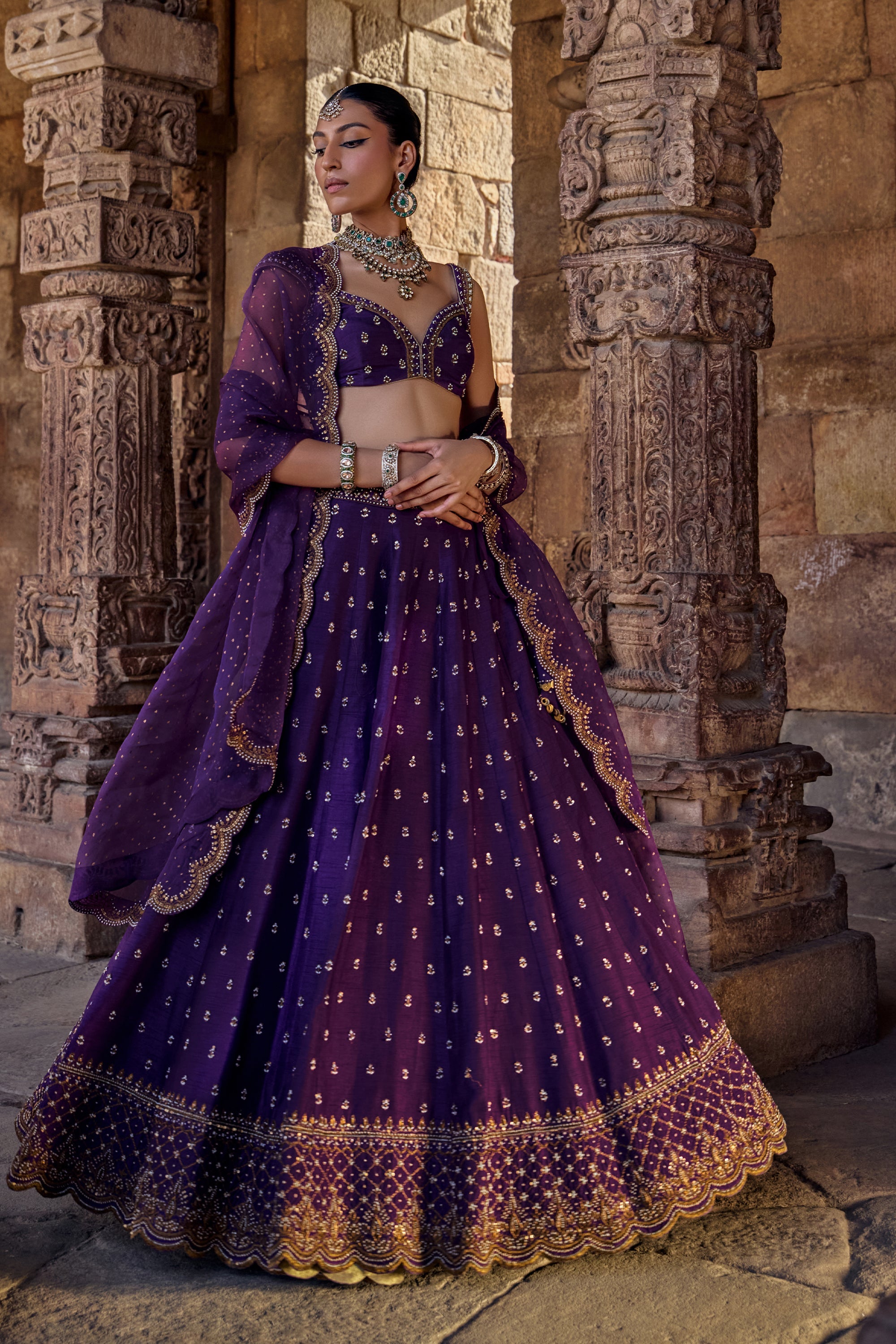 purple lehenga dress Purple Embroidered Bridal Lehenga With Dupattas