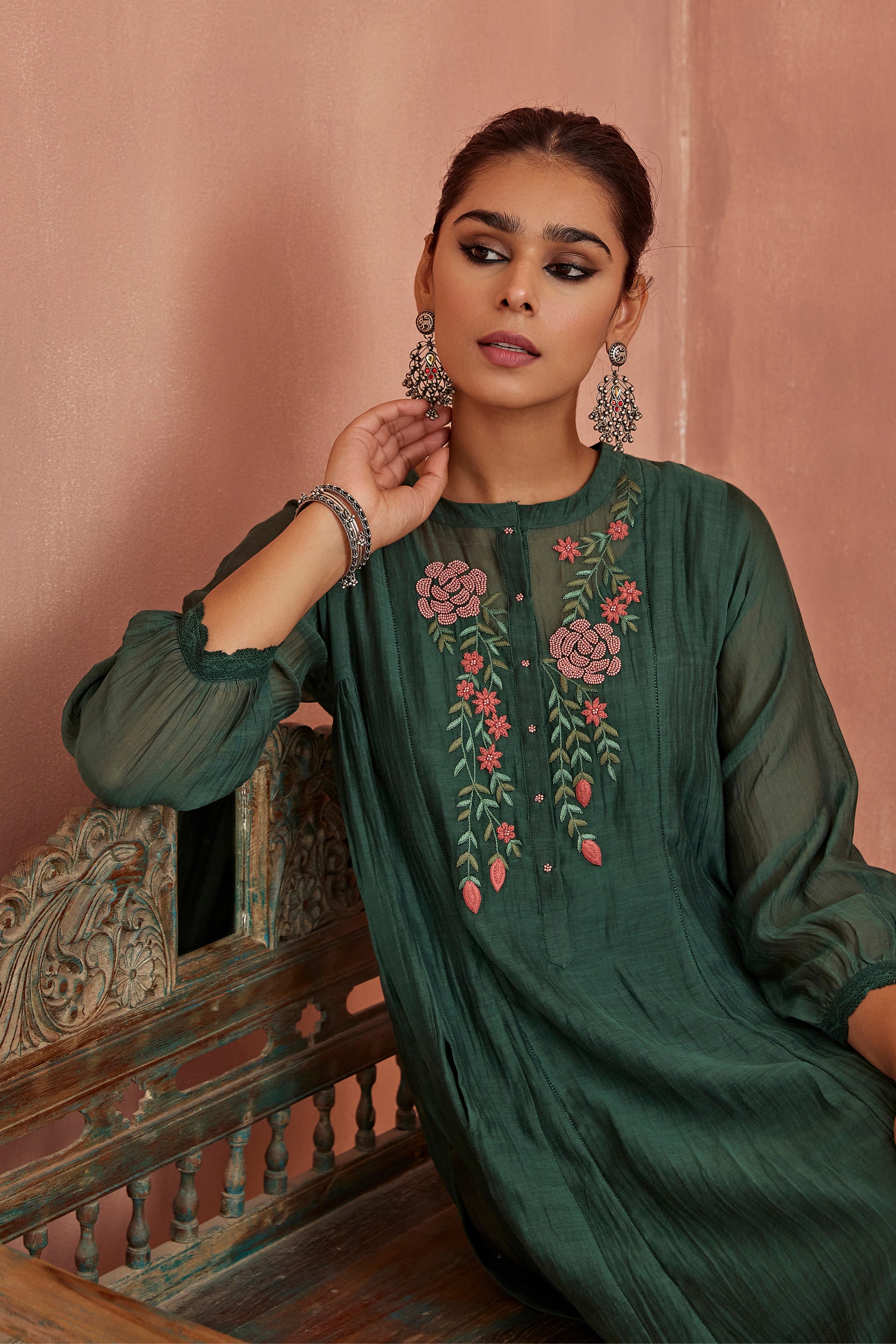 Teal Floral Emroidered Co-Ord Set