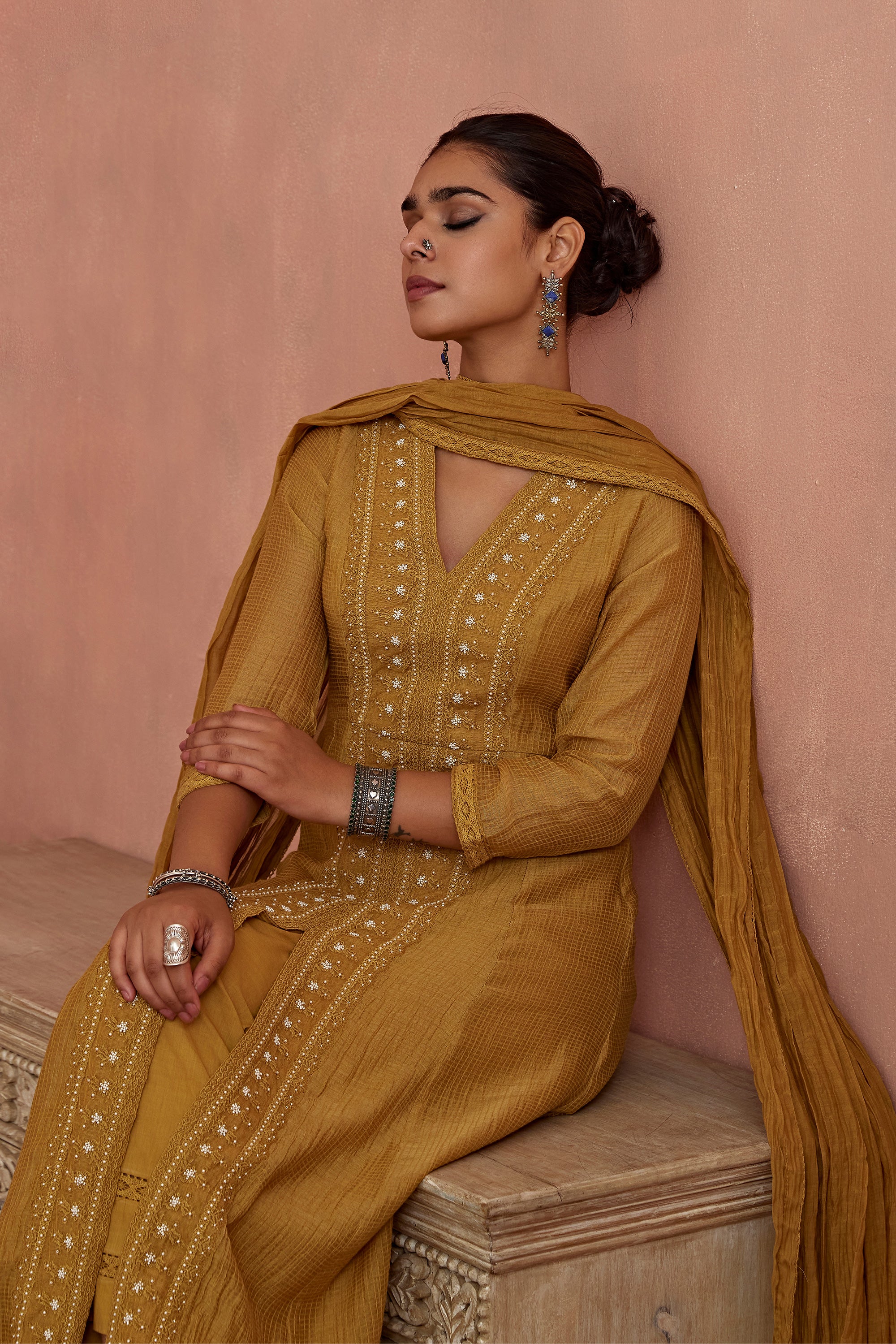 Mustard_Front_Open_Lace_Kurta_Set_Kritika_Dawar