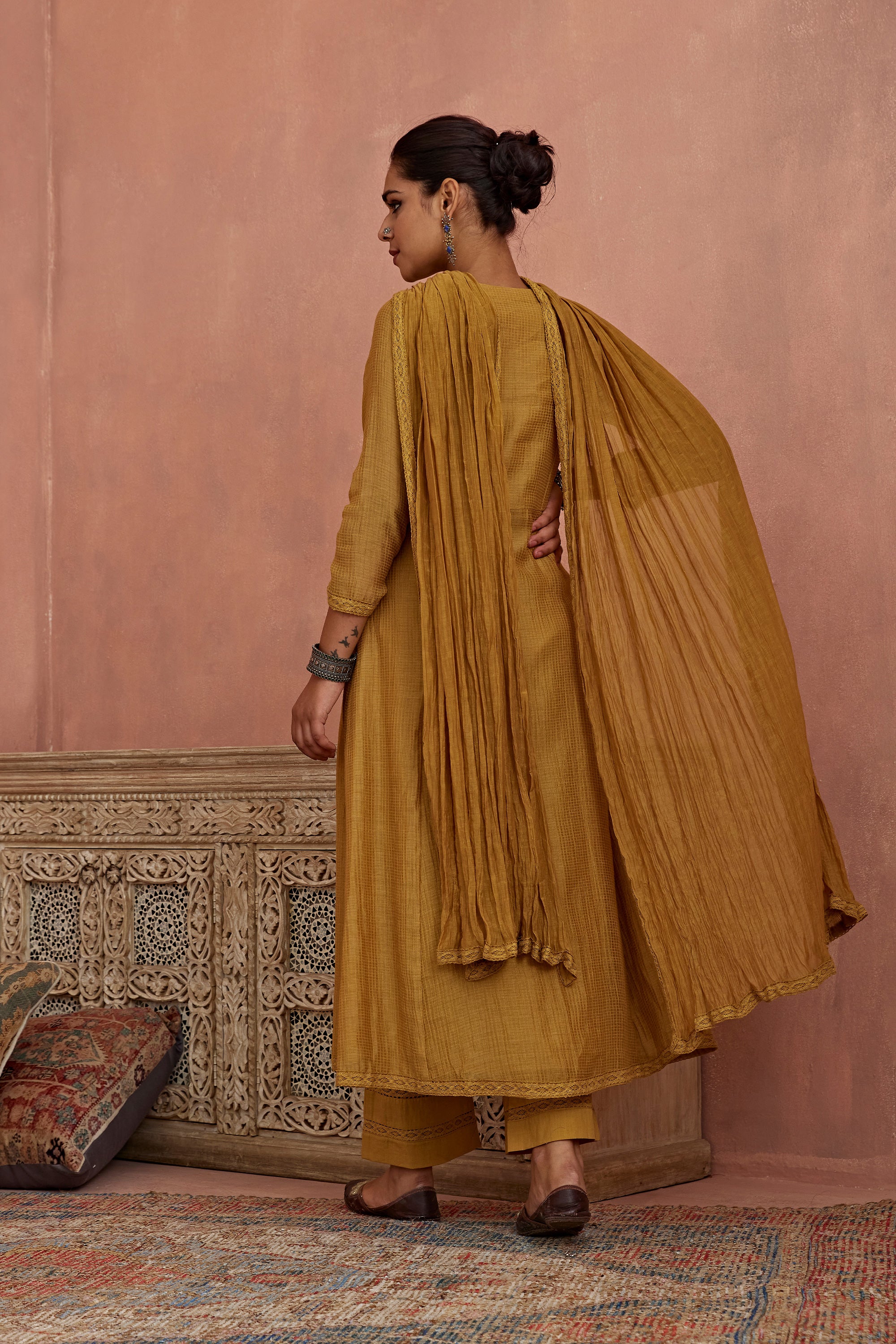 Mustard_Front_Open_Lace_Kurta_Set_Kritika_Dawar