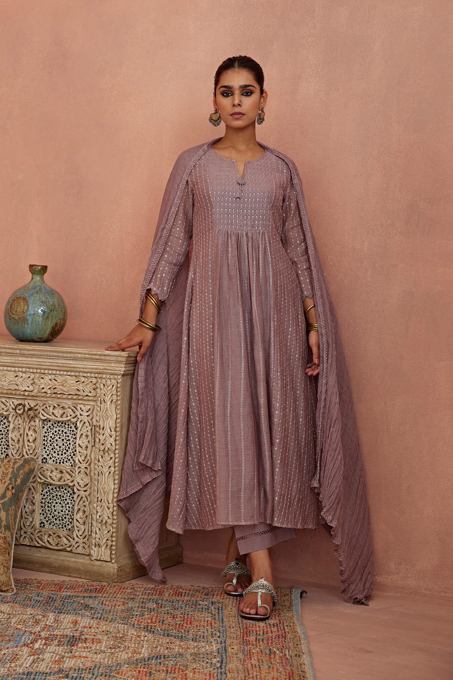 Mauve A-Line Kurta Set