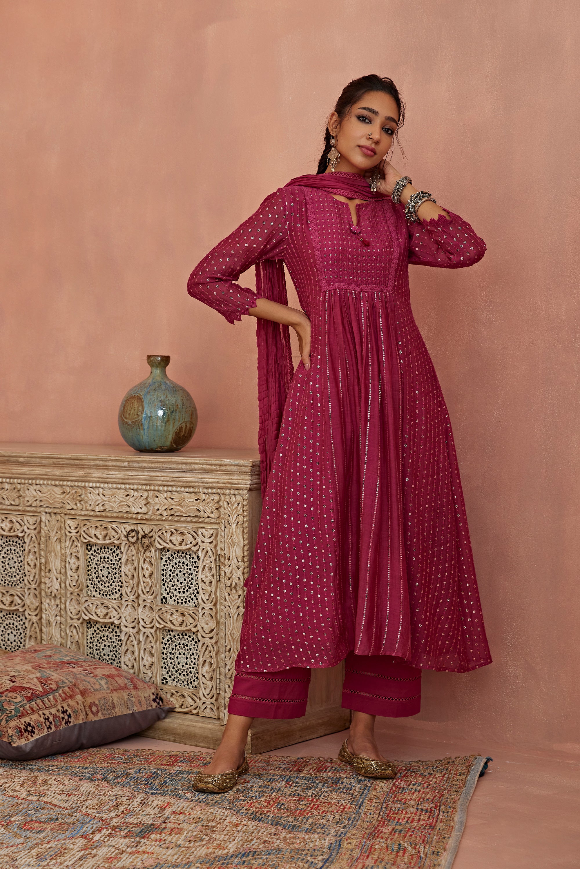 Magenta_A-Line_Kurta_Set_Kritika_Dawar
