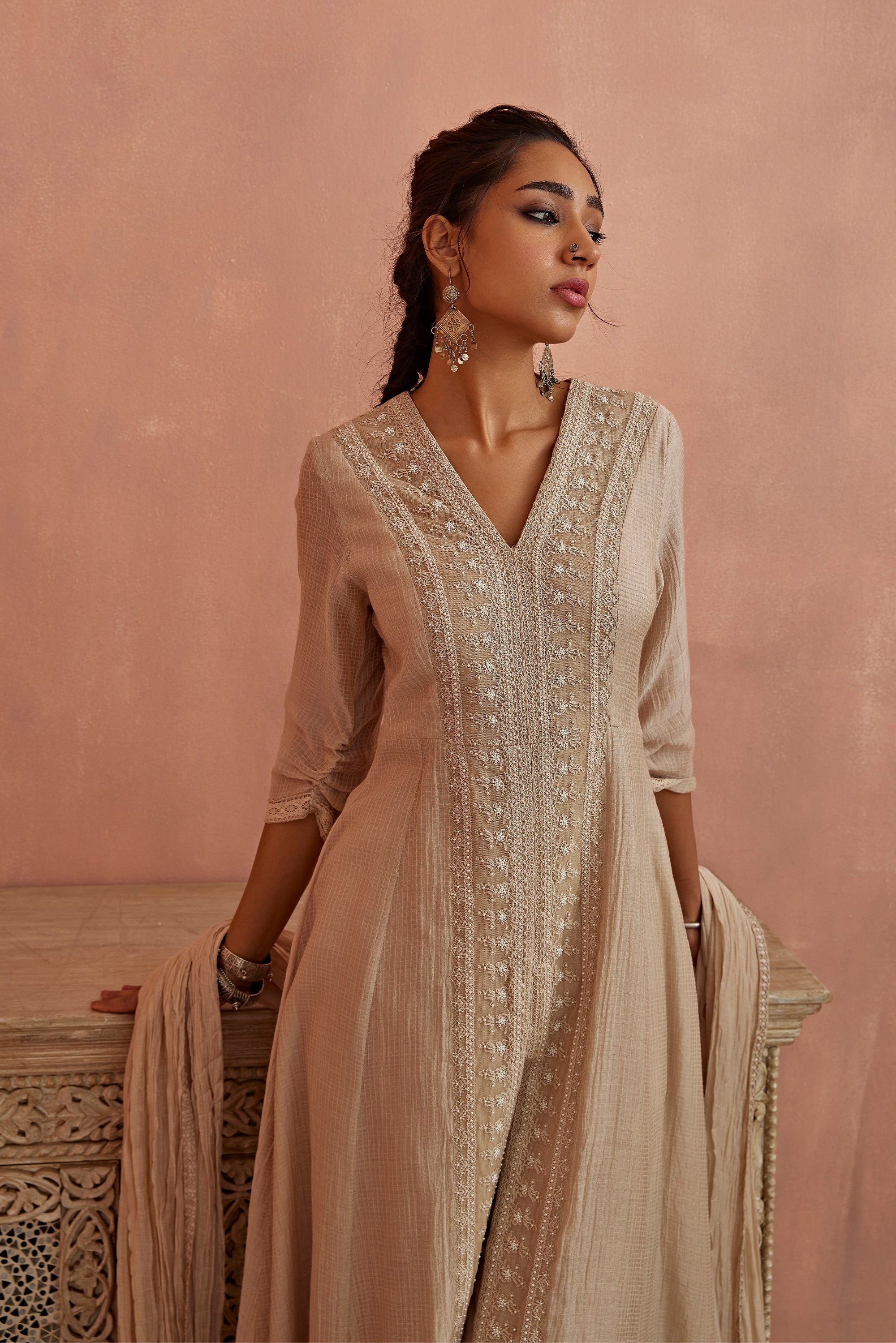 Ivory_Front_Open_Lace_Kurta_Set_Kritika_Dawar